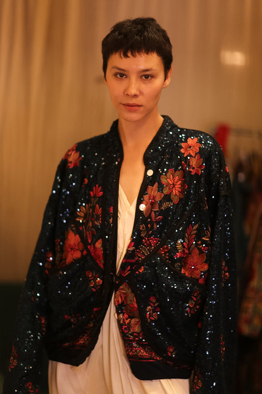 EMBROIDERED SILK JACKET CAMELLIA