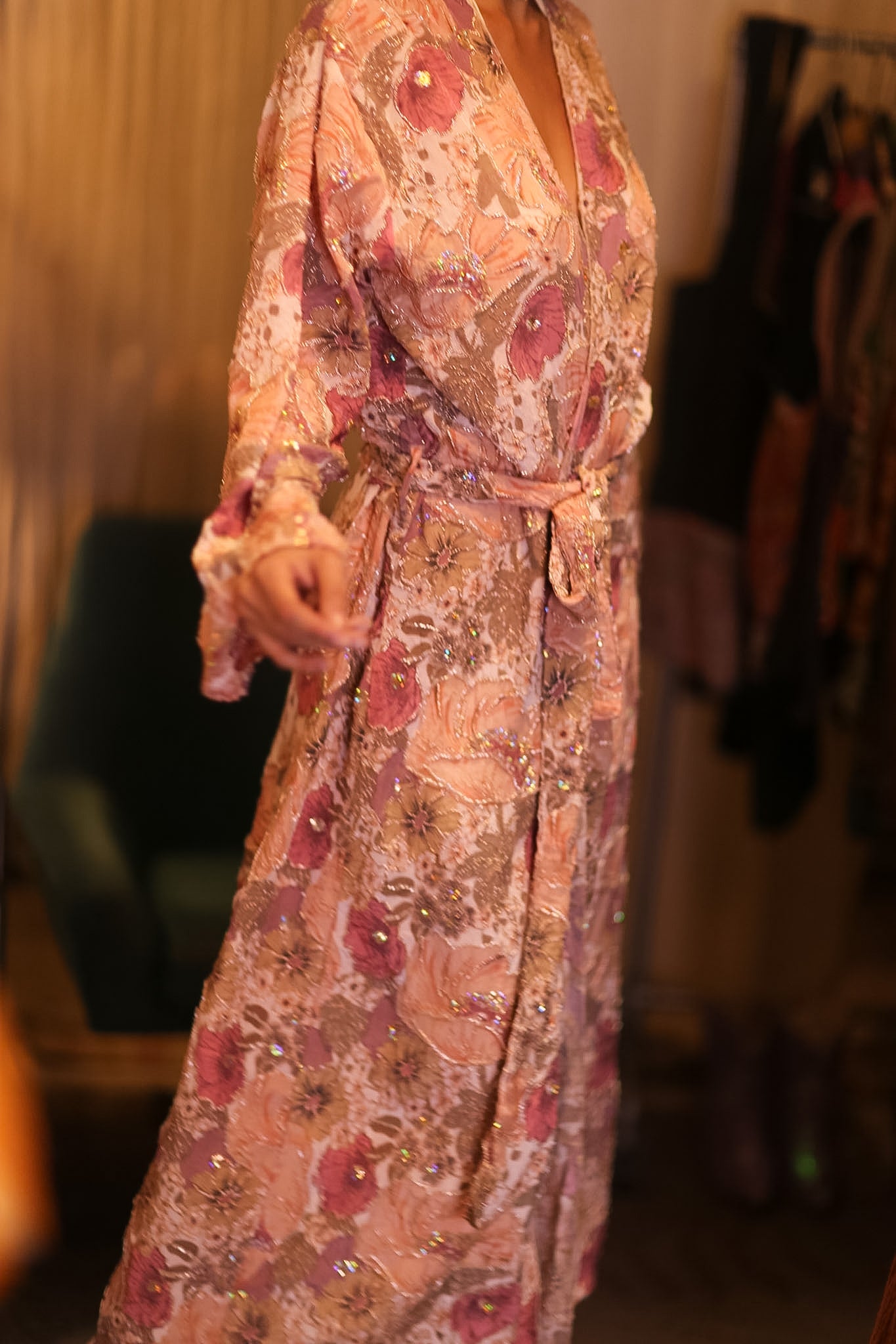 EMBROIDERED SILK LONG KIMONO CONTANCA IRIS