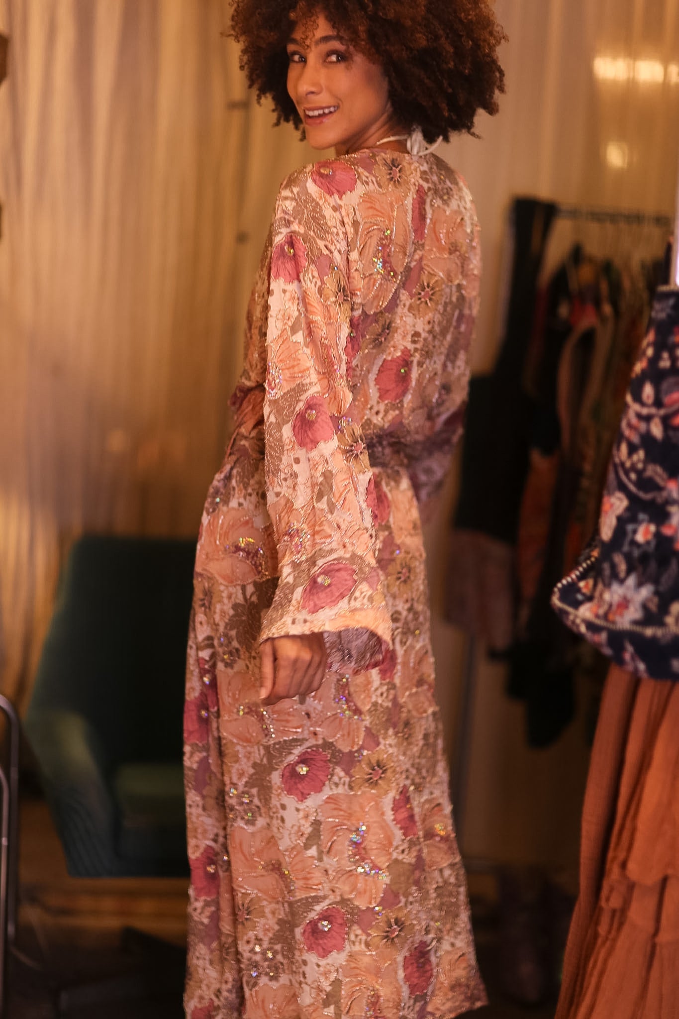 EMBROIDERED SILK LONG KIMONO CONTANCA IRIS