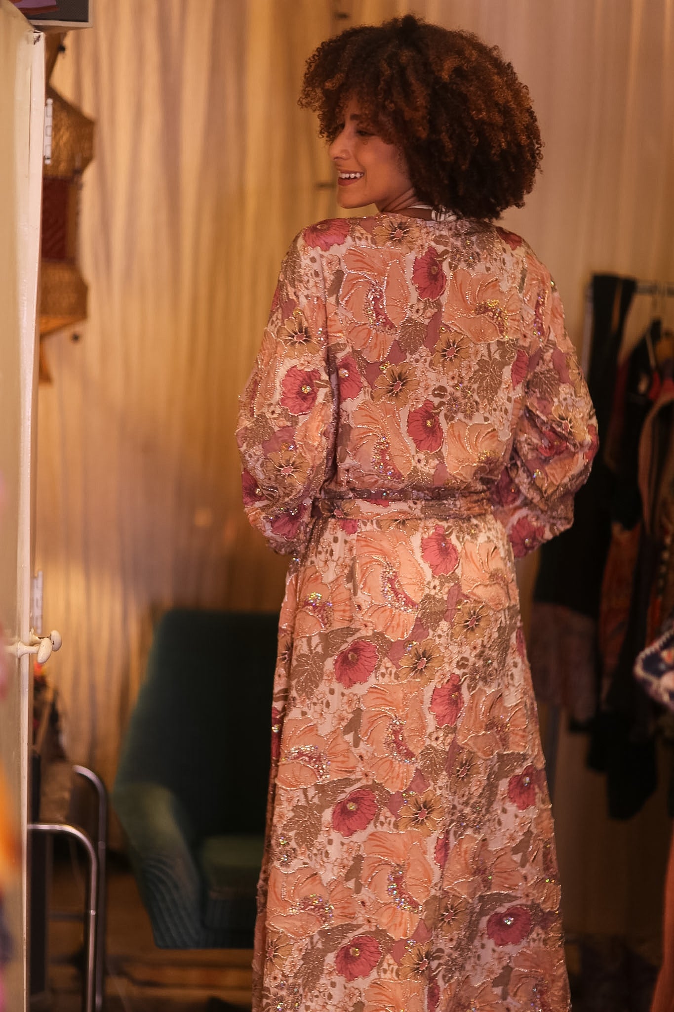 EMBROIDERED SILK LONG KIMONO CONTANCA IRIS