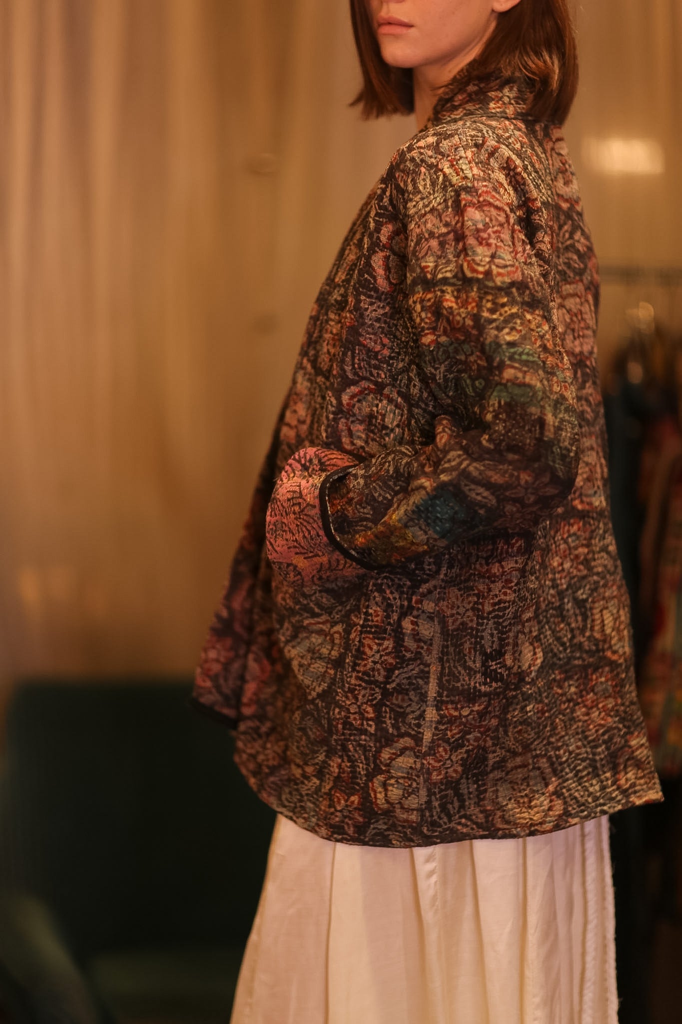 VINTAGE STYLE KANTHA SHORT KIMONO WILDROSE