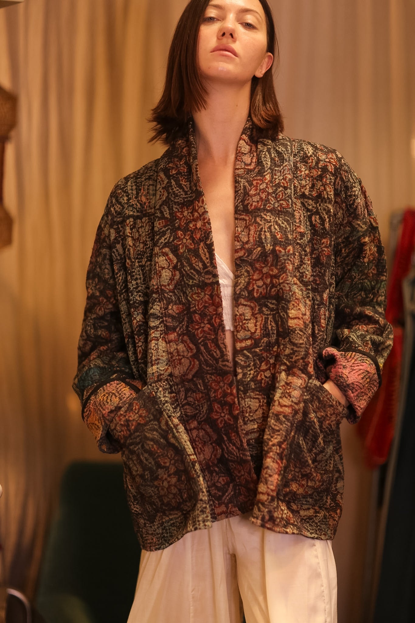VINTAGE STYLE KANTHA SHORT KIMONO WILDROSE