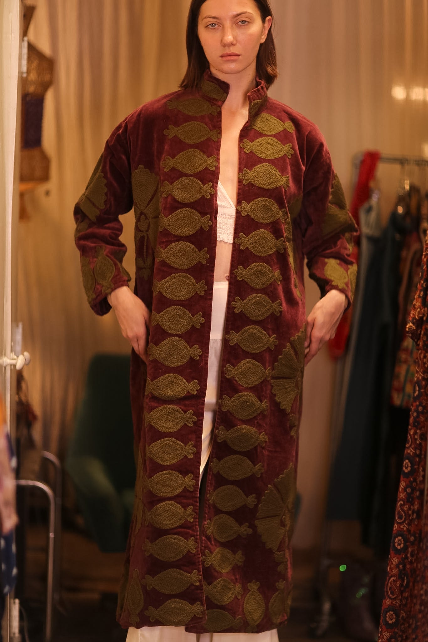 EMBROIDERED VELVET LONG COAT MISCHKA KHAING