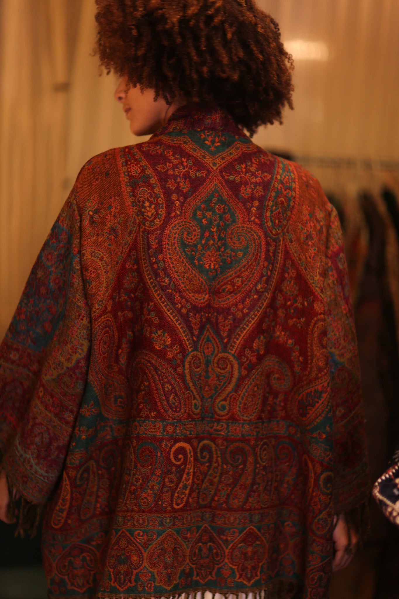 PATTERN EMBROIDERED COTTON WOOL SHAWL KIMONO TINA