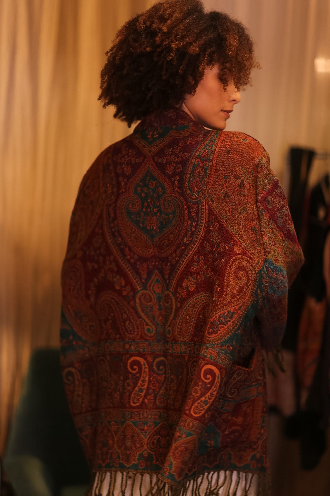 PATTERN EMBROIDERED COTTON WOOL SHAWL KIMONO TINA