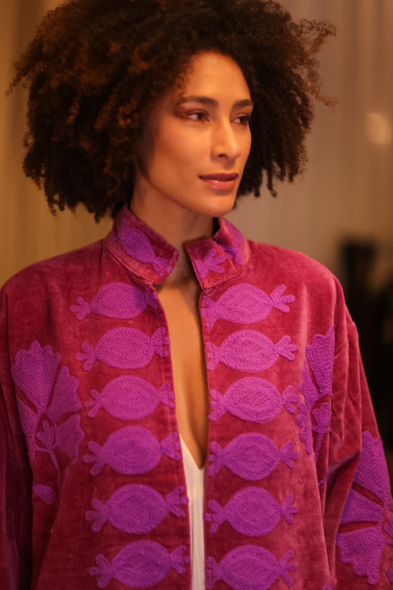 EMBROIDERED VELVET LONG COAT MISCHKA MAYA