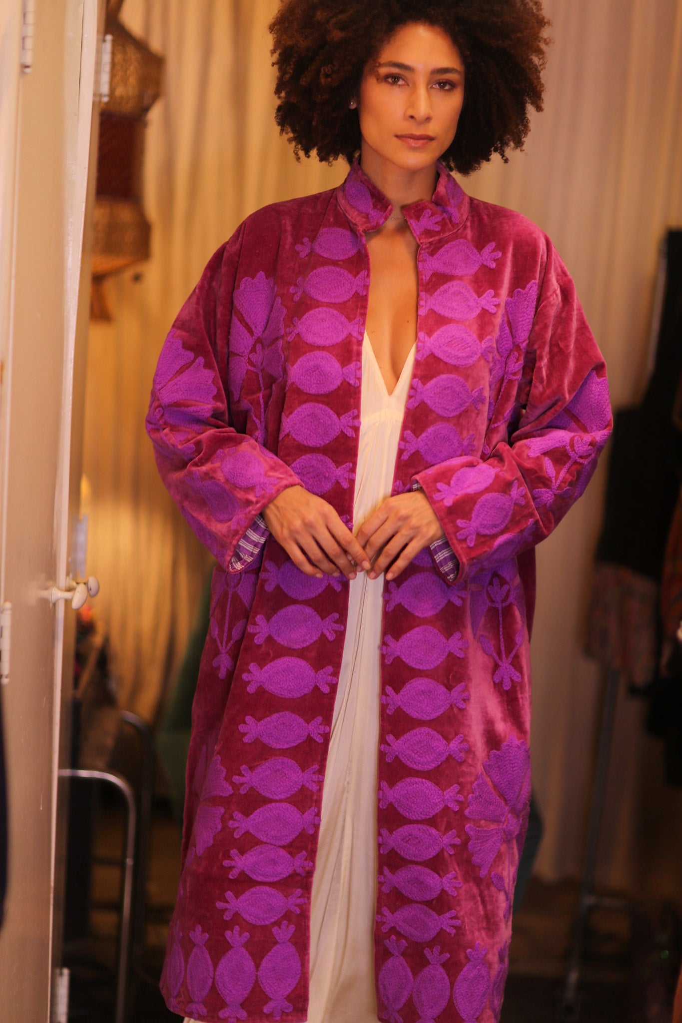 EMBROIDERED VELVET LONG COAT MISCHKA MAYA