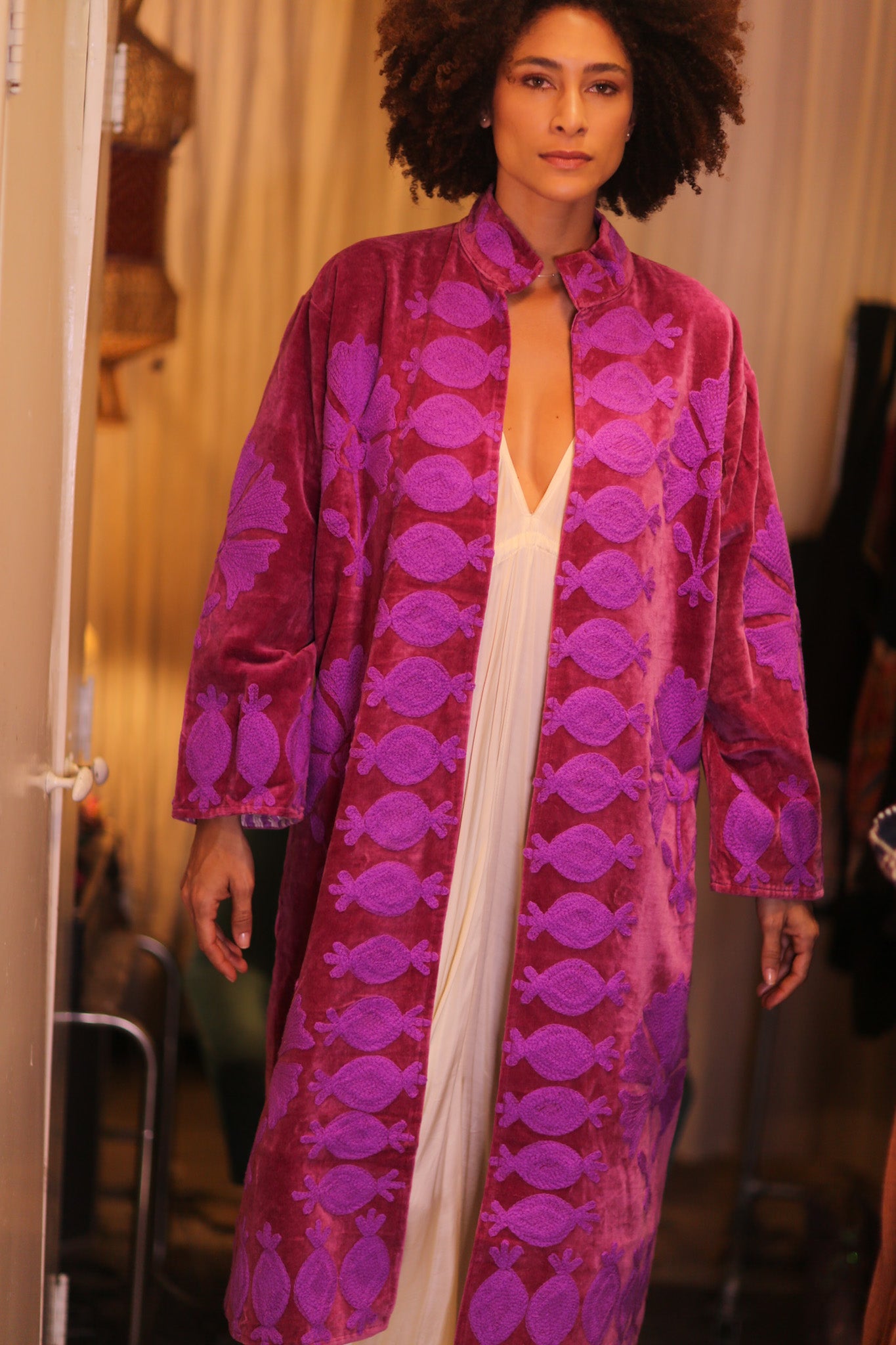 EMBROIDERED VELVET LONG COAT MISCHKA MAYA