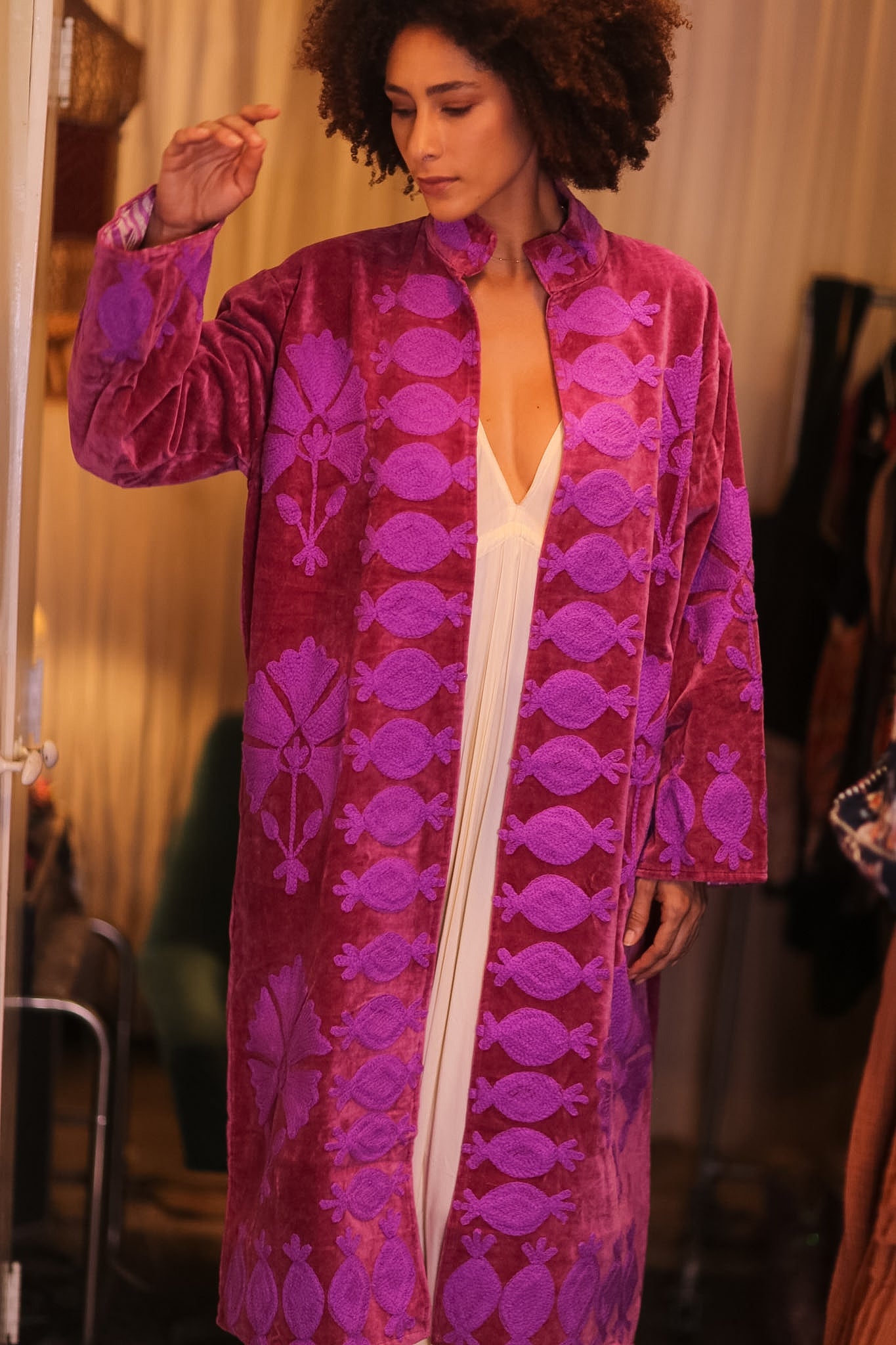 EMBROIDERED VELVET LONG COAT MISCHKA MAYA