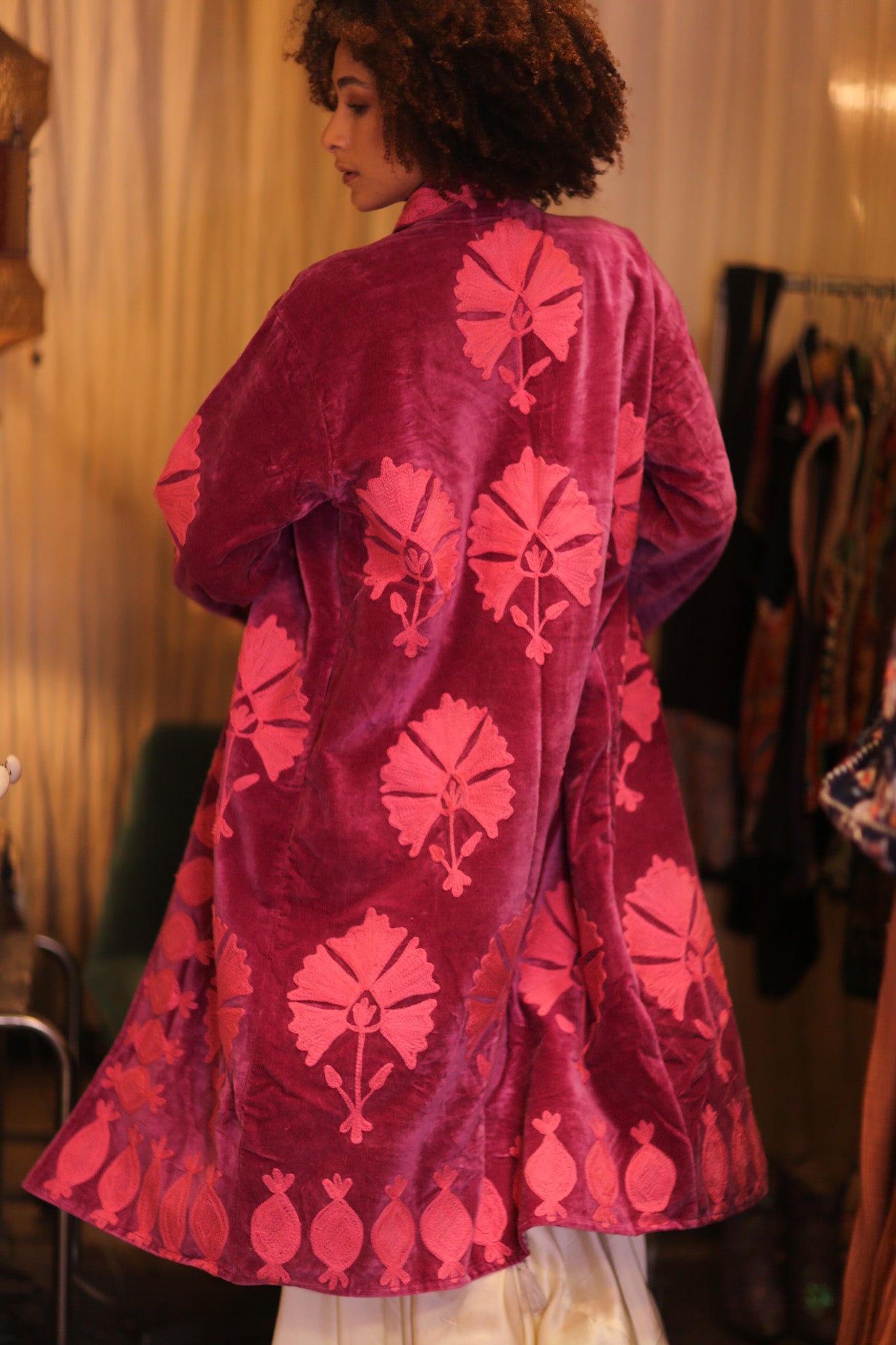 EMBROIDERED VELVET LONG COAT MISCHKA EMI