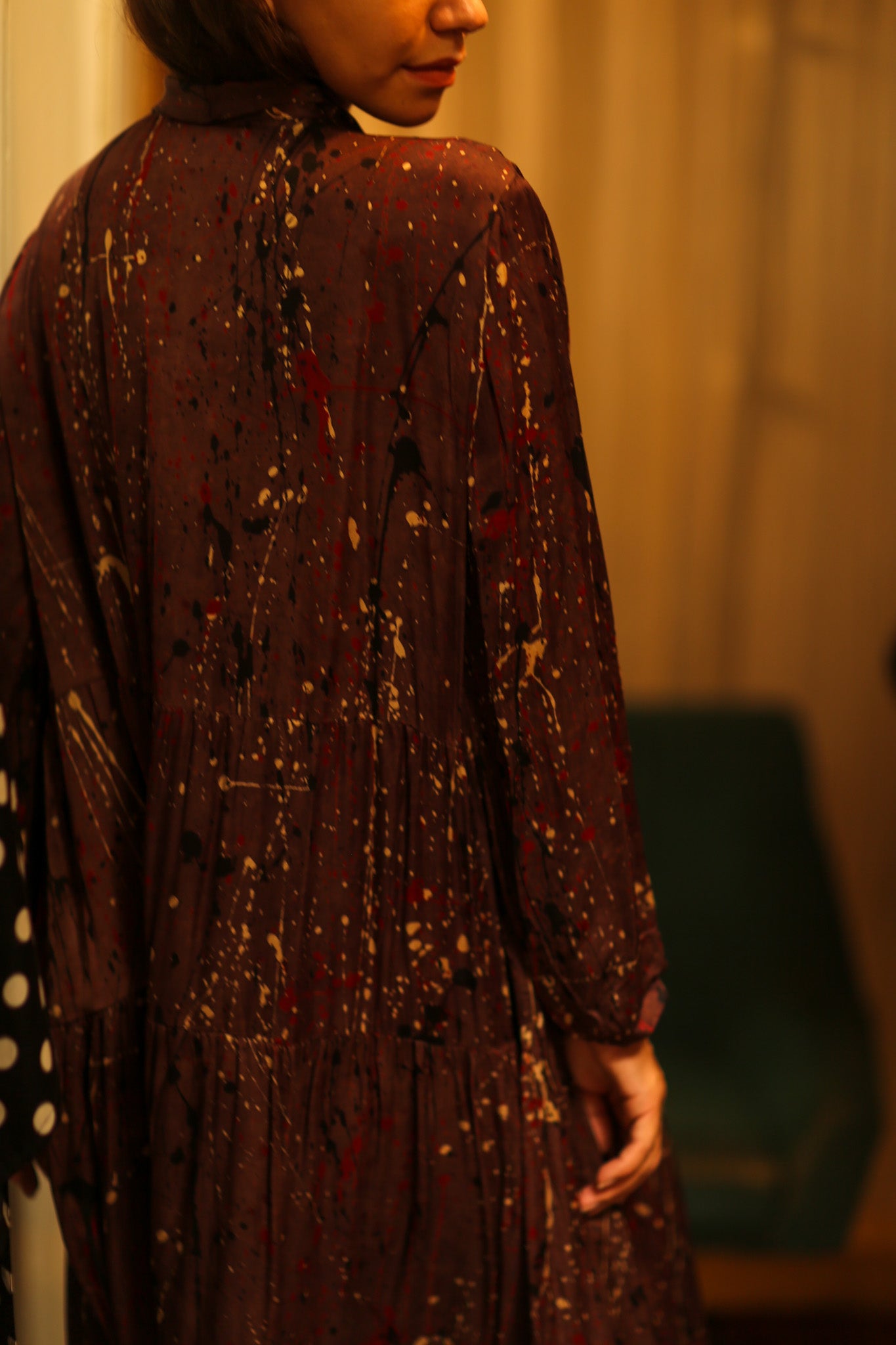 LOA SILK BUTTONED DRESS BURGUNDY POLLOCK