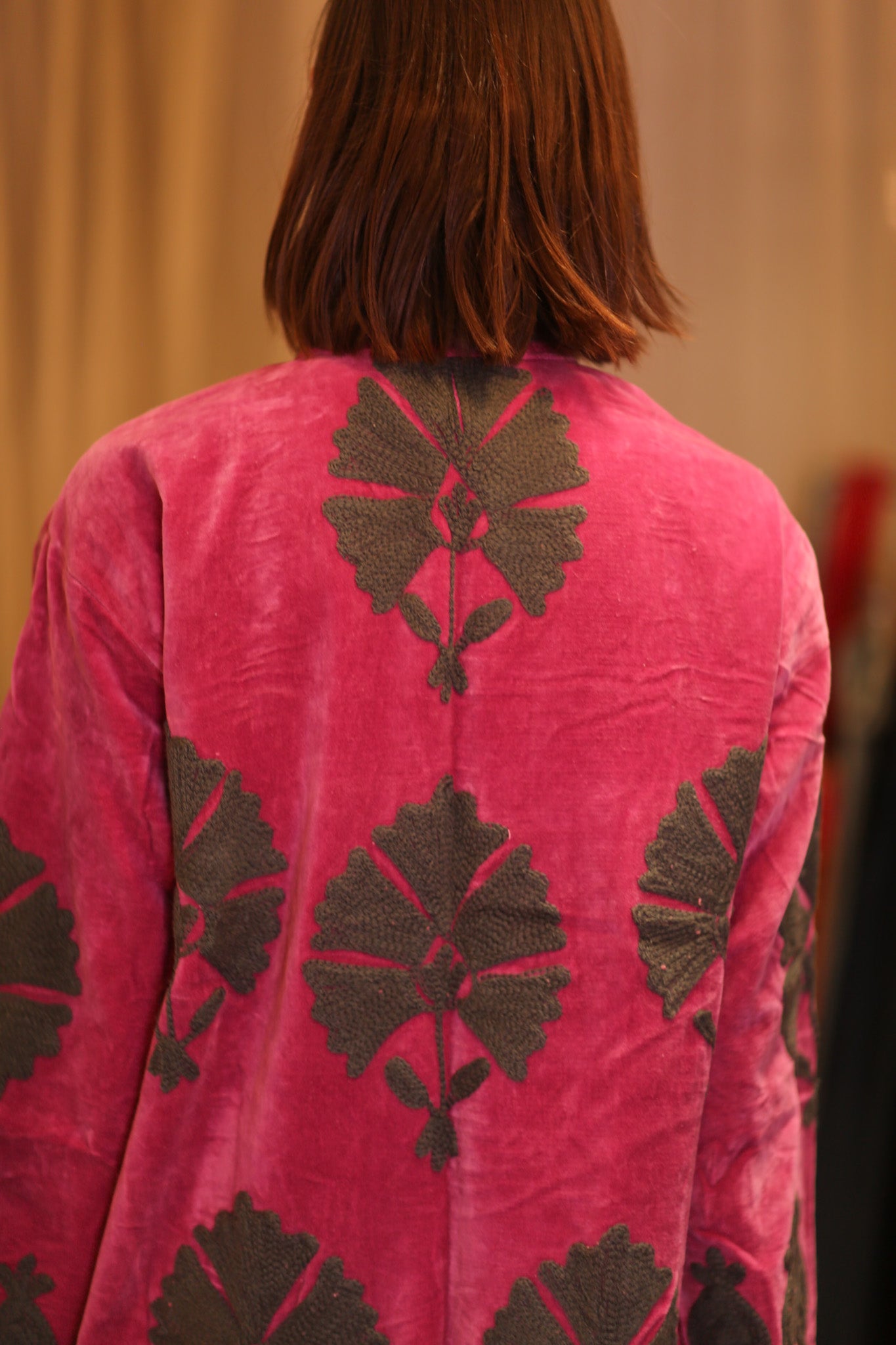 EMBROIDERED VELVET LONG COAT MISCHKA PEONY