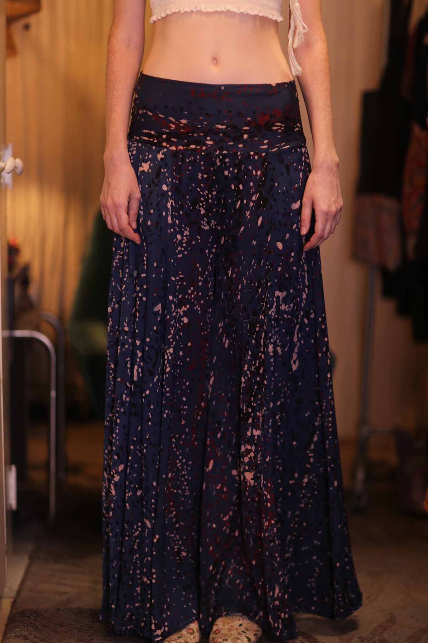 SILK WIDE LEGS LONG PANTS RUBY STARRY