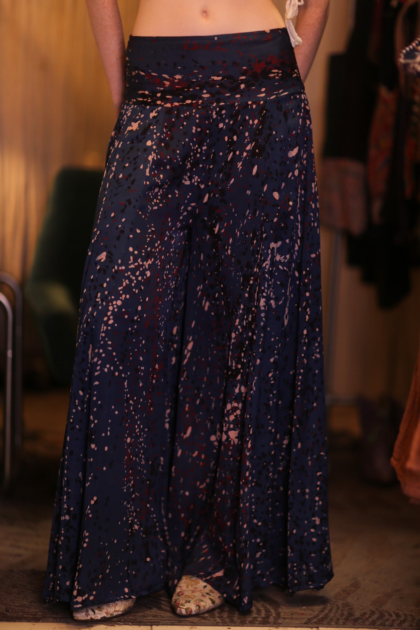 SILK WIDE LEGS LONG PANTS RUBY STARRY