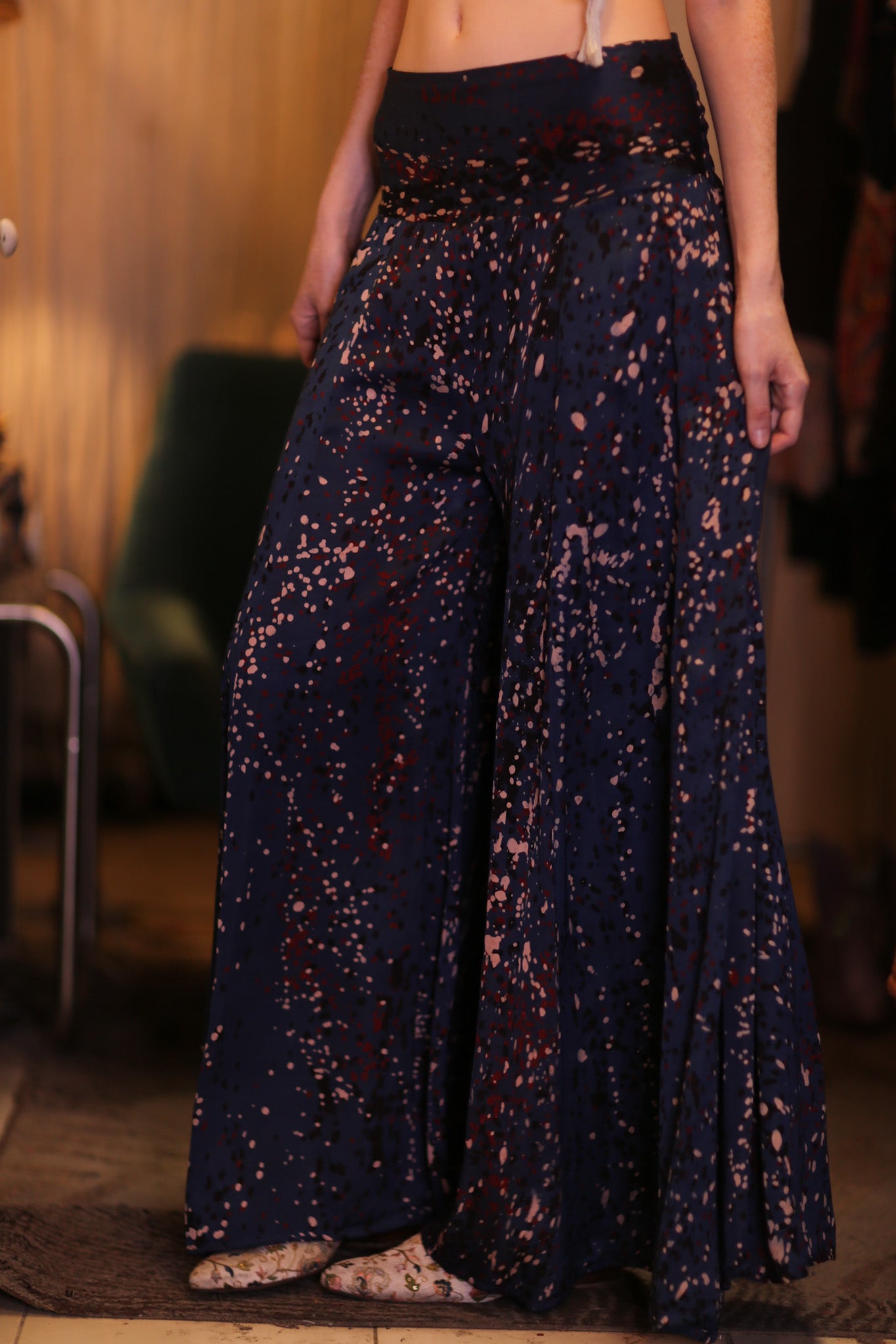 SILK WIDE LEGS LONG PANTS RUBY STARRY