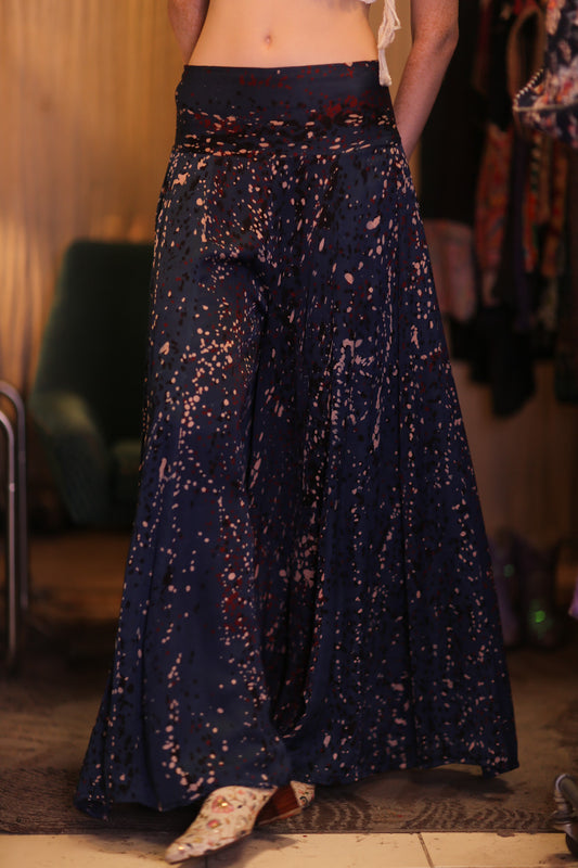 SILK WIDE LEGS LONG PANTS RUBY STARRY