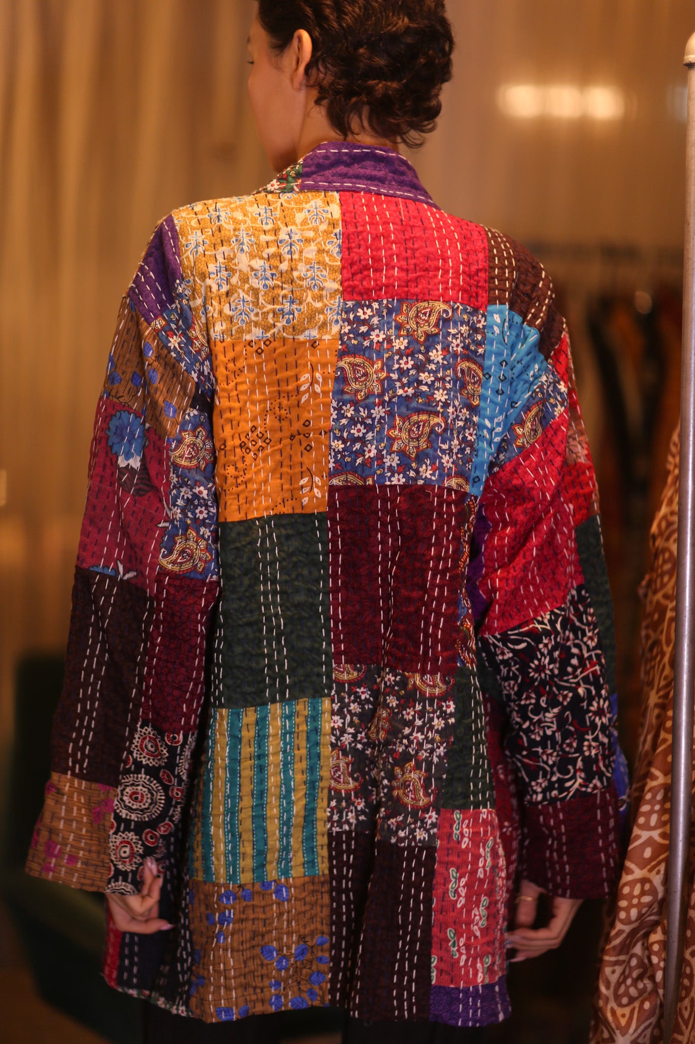 PATCHWORK PATTERN SILK SHORT KIMONO SHUNE