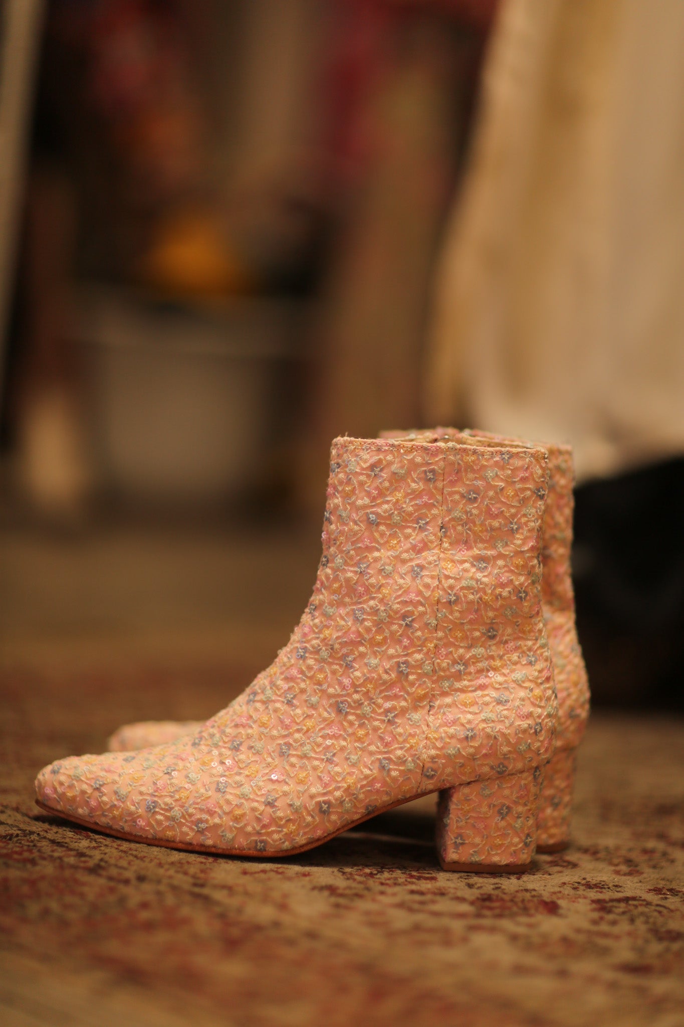 PINK SILK SEQUIN EMBROIDERED BOOTS LEWIS