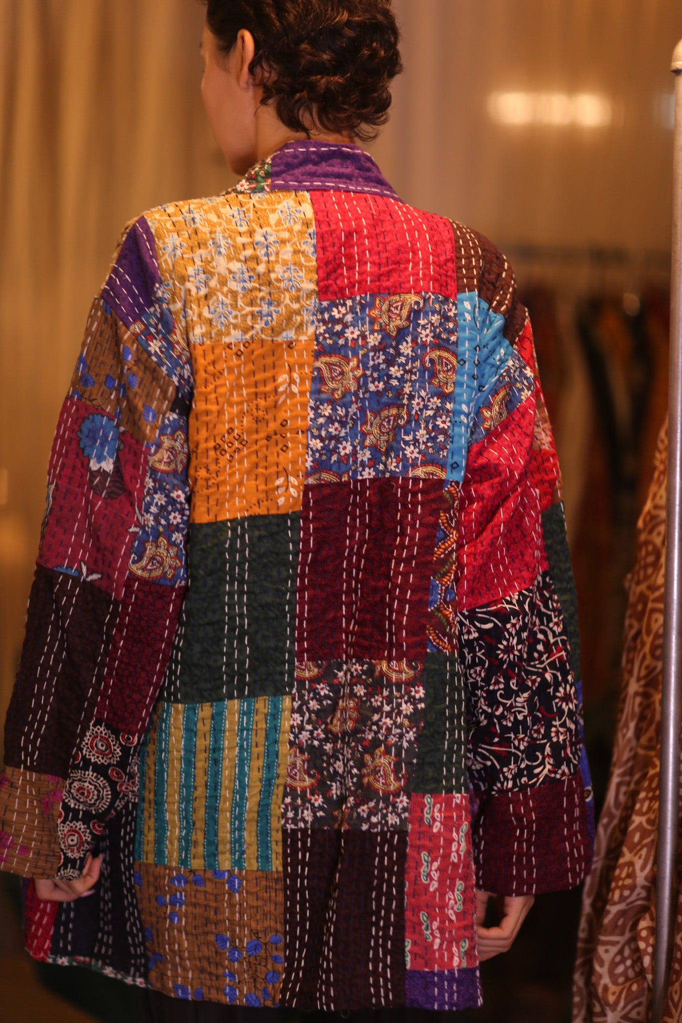 PATCHWORK PATTERN SILK SHORT KIMONO SHUNE