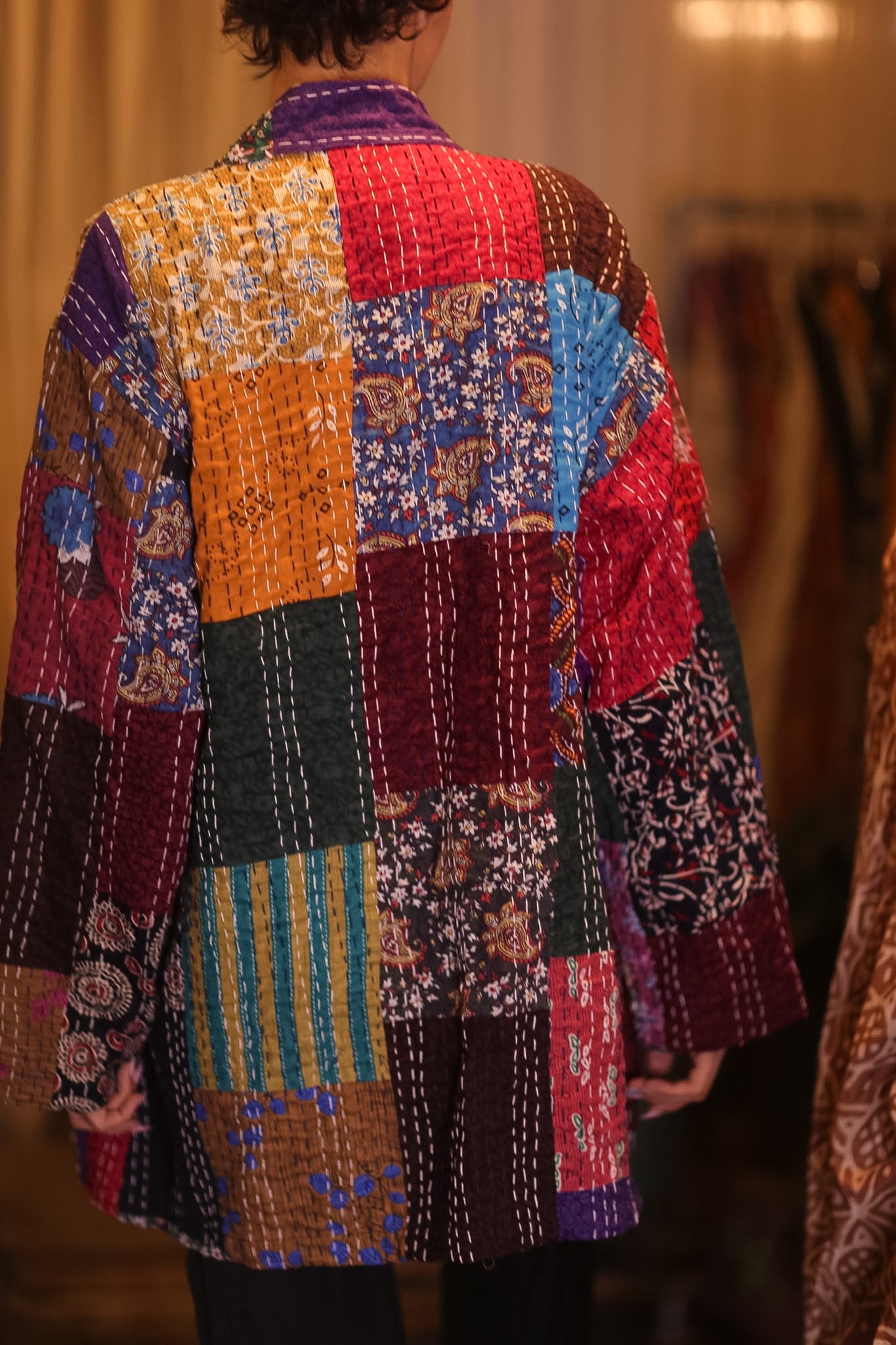 PATCHWORK PATTERN SILK SHORT KIMONO SHUNE