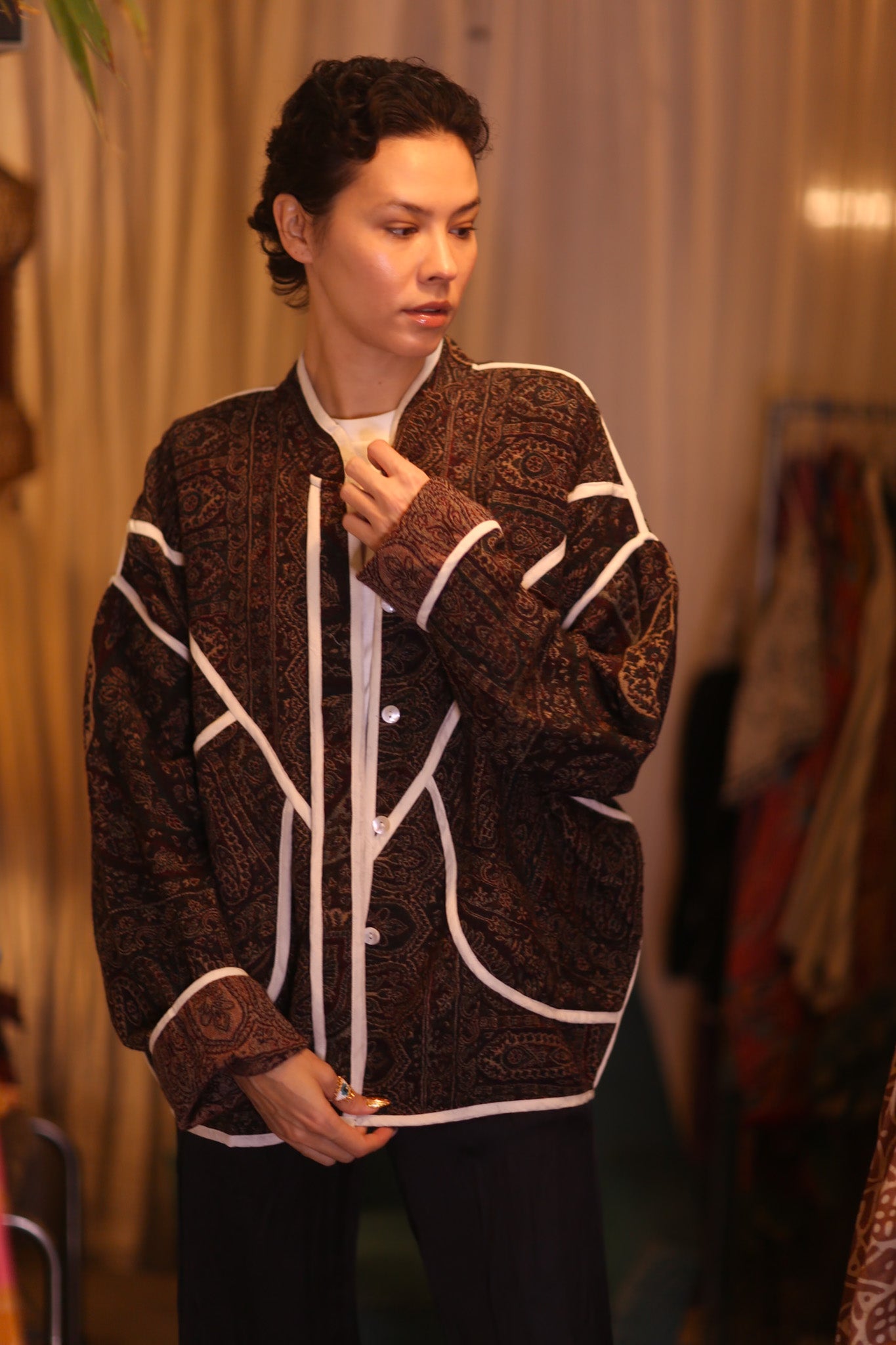 JACKET PATTERN EMBROIDERED SHAWL COTTON WOOL MIKI