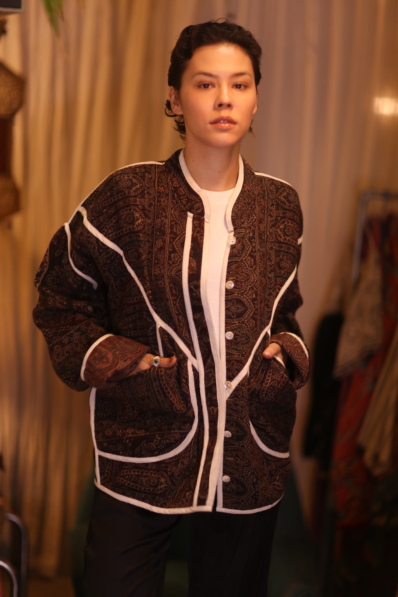 JACKET PATTERN EMBROIDERED SHAWL COTTON WOOL MIKI