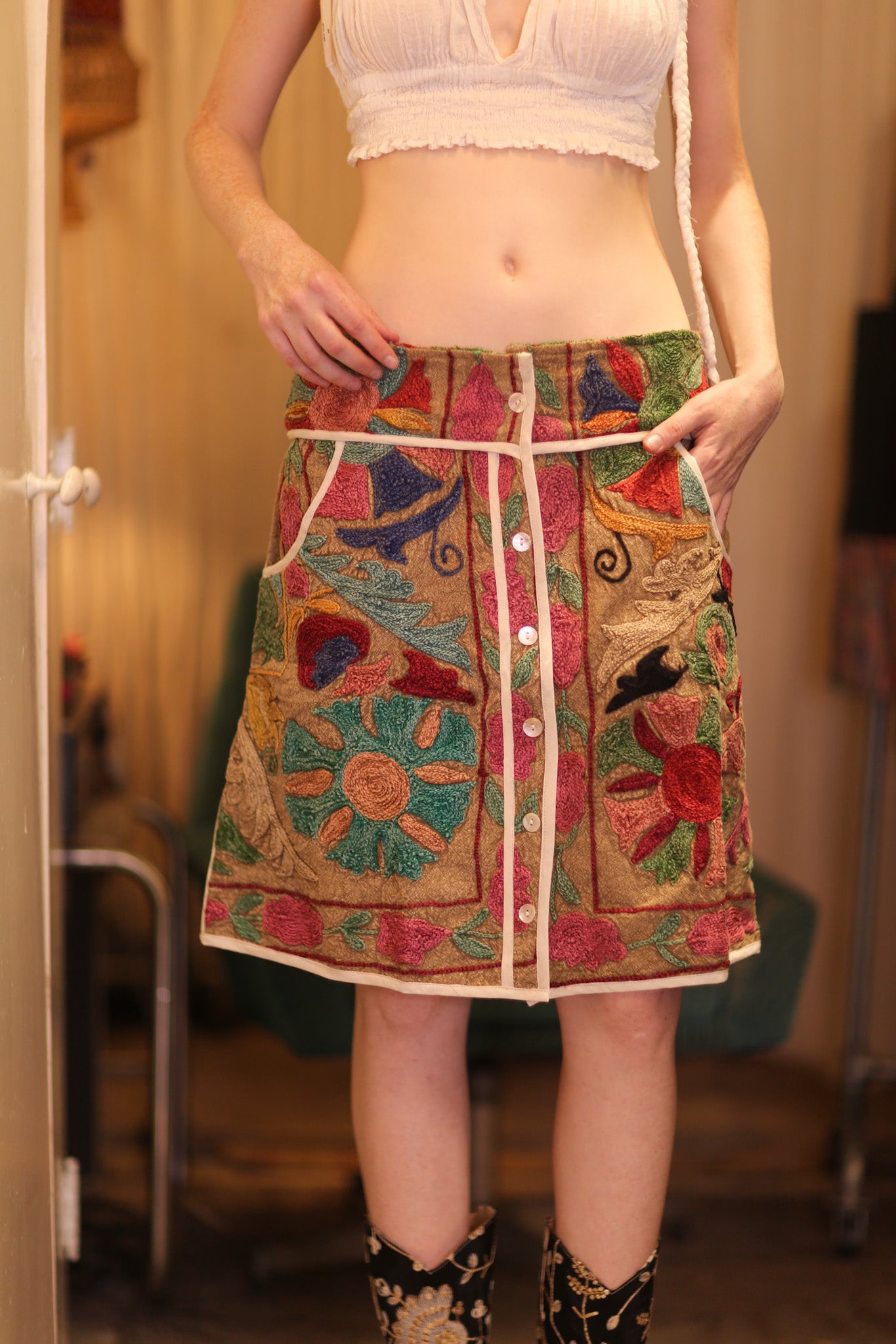 EMBROIDERED COTTON MINI SKIRT BOHEMIA