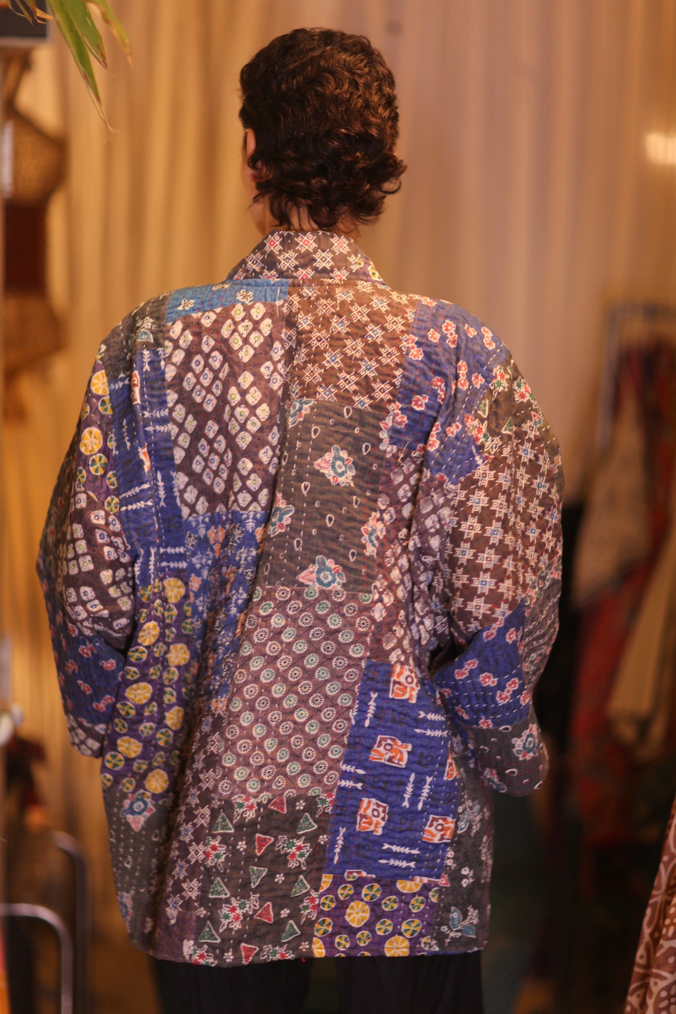 PATCHWORK PATTERN SILK SHORT KIMONO NARVI