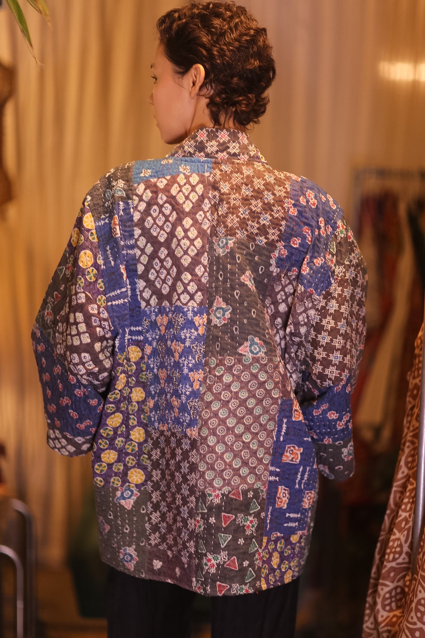 PATCHWORK PATTERN SILK SHORT KIMONO NARVI