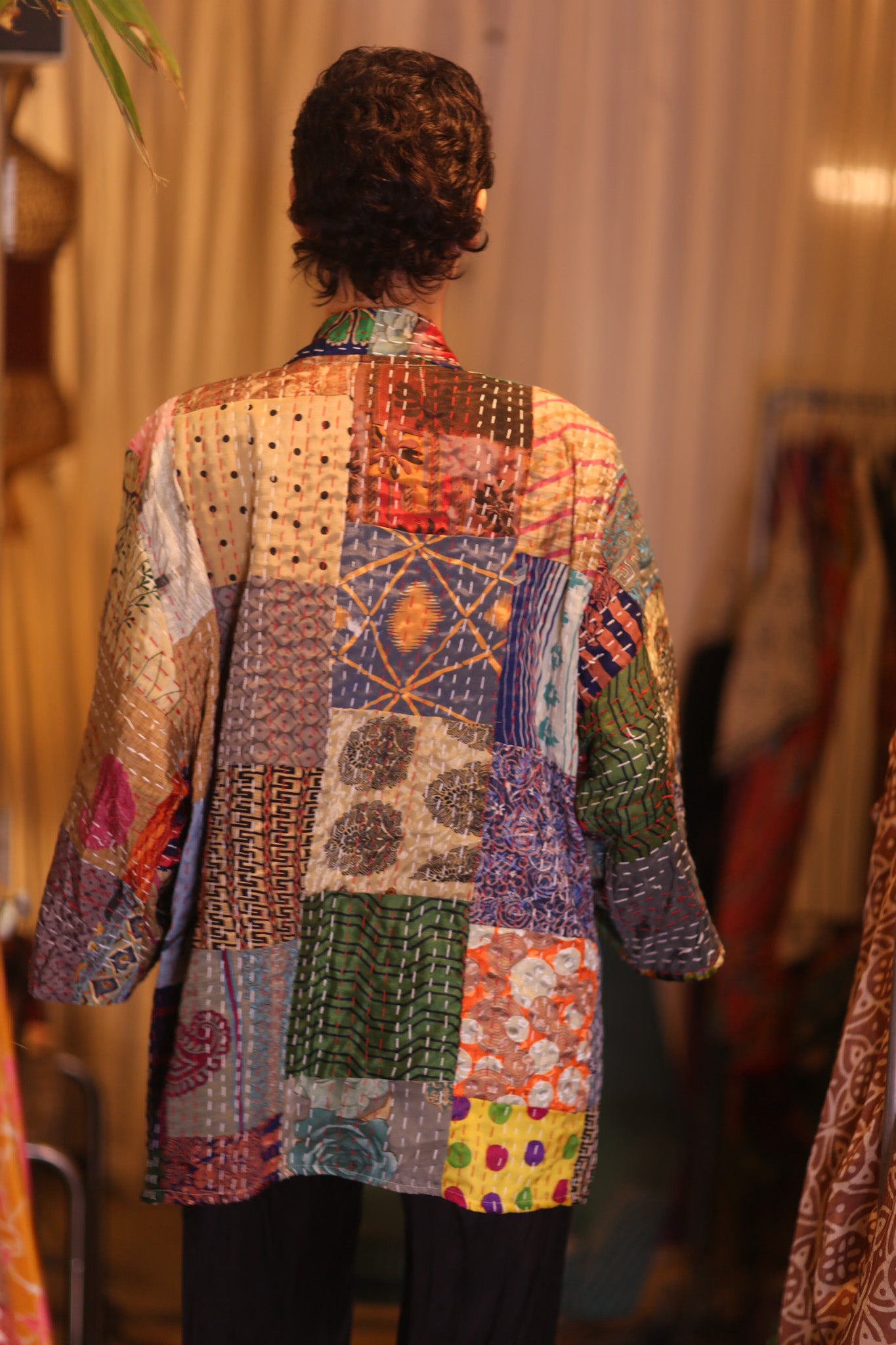 PATCHWORK PATTERN SILK SHORT KIMONO NAN