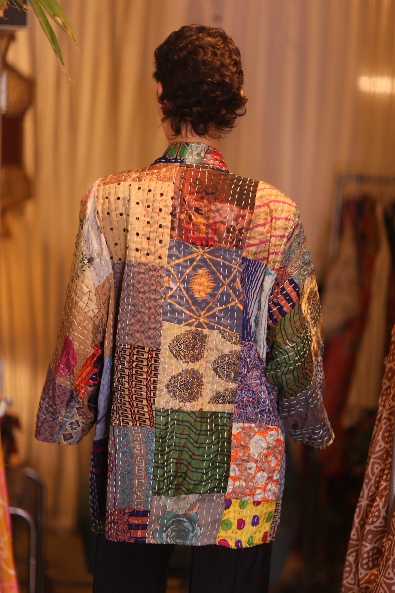 PATCHWORK PATTERN SILK SHORT KIMONO NAN