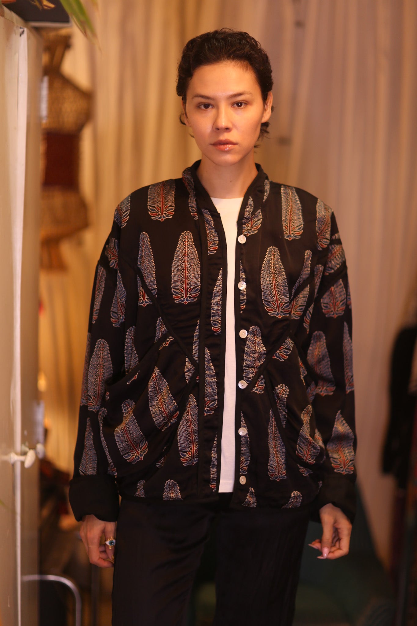 HANDBLOCKED SILK JACKET YU