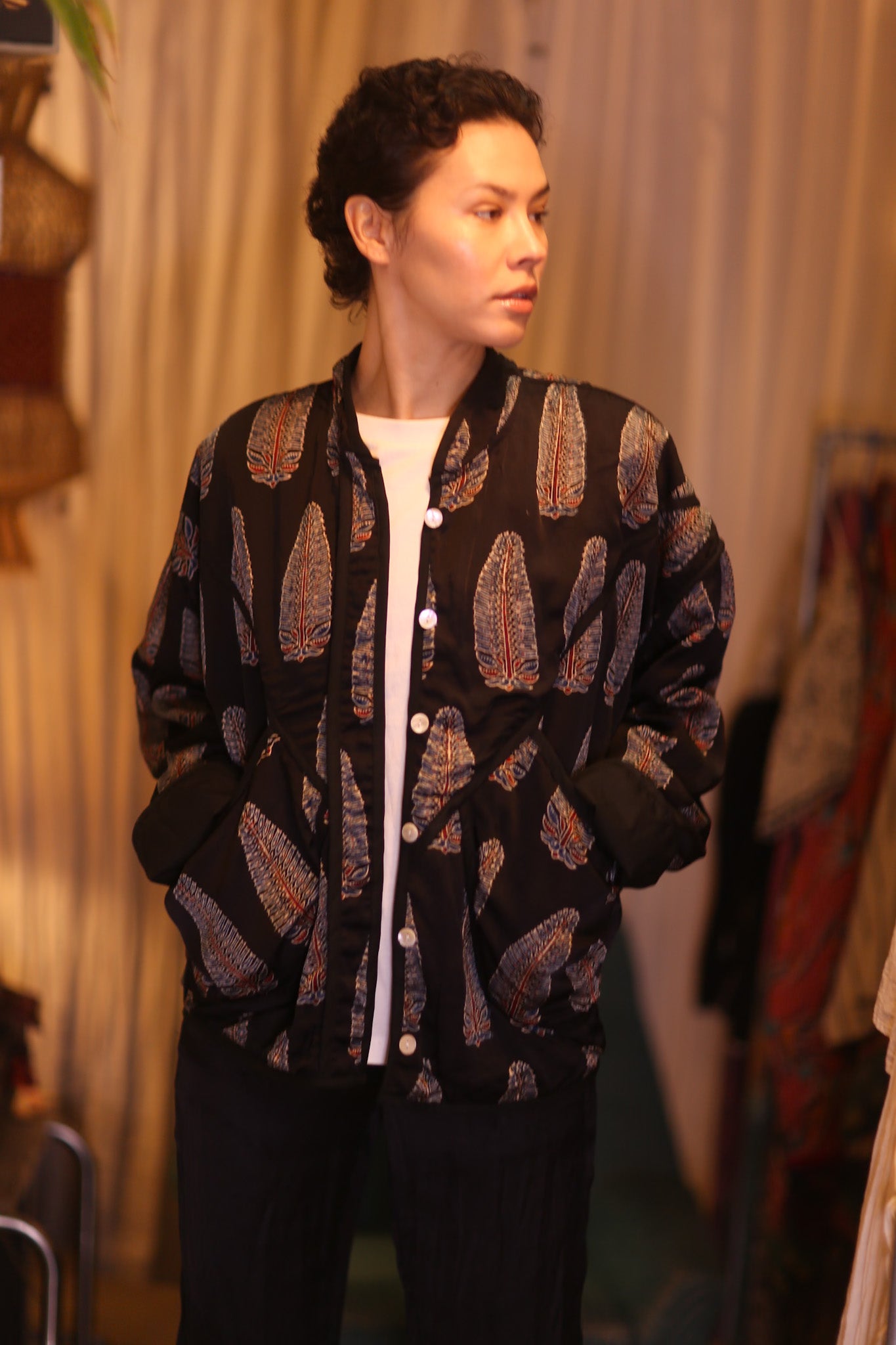 HANDBLOCKED SILK JACKET YU