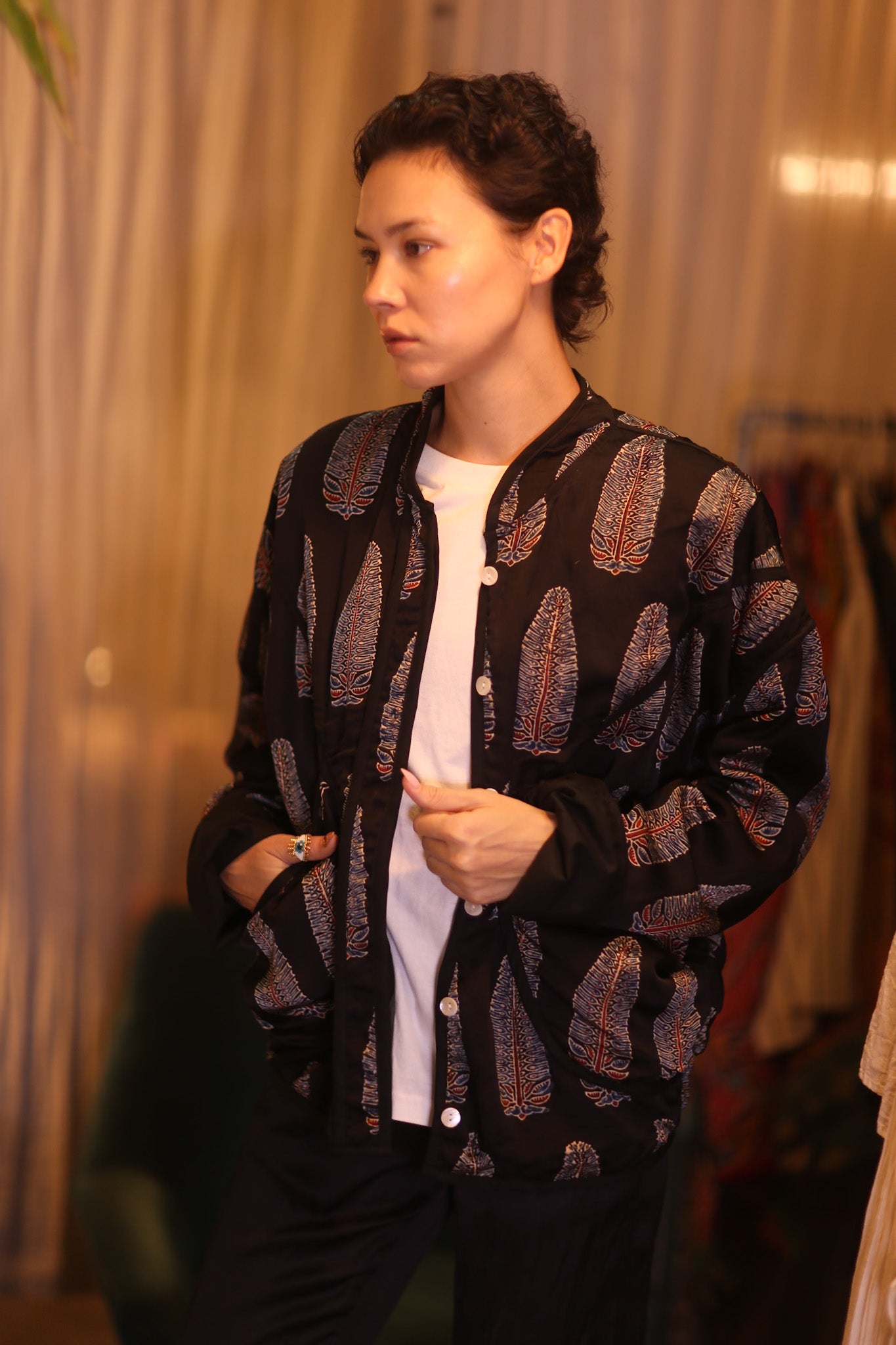 HANDBLOCKED SILK JACKET YU