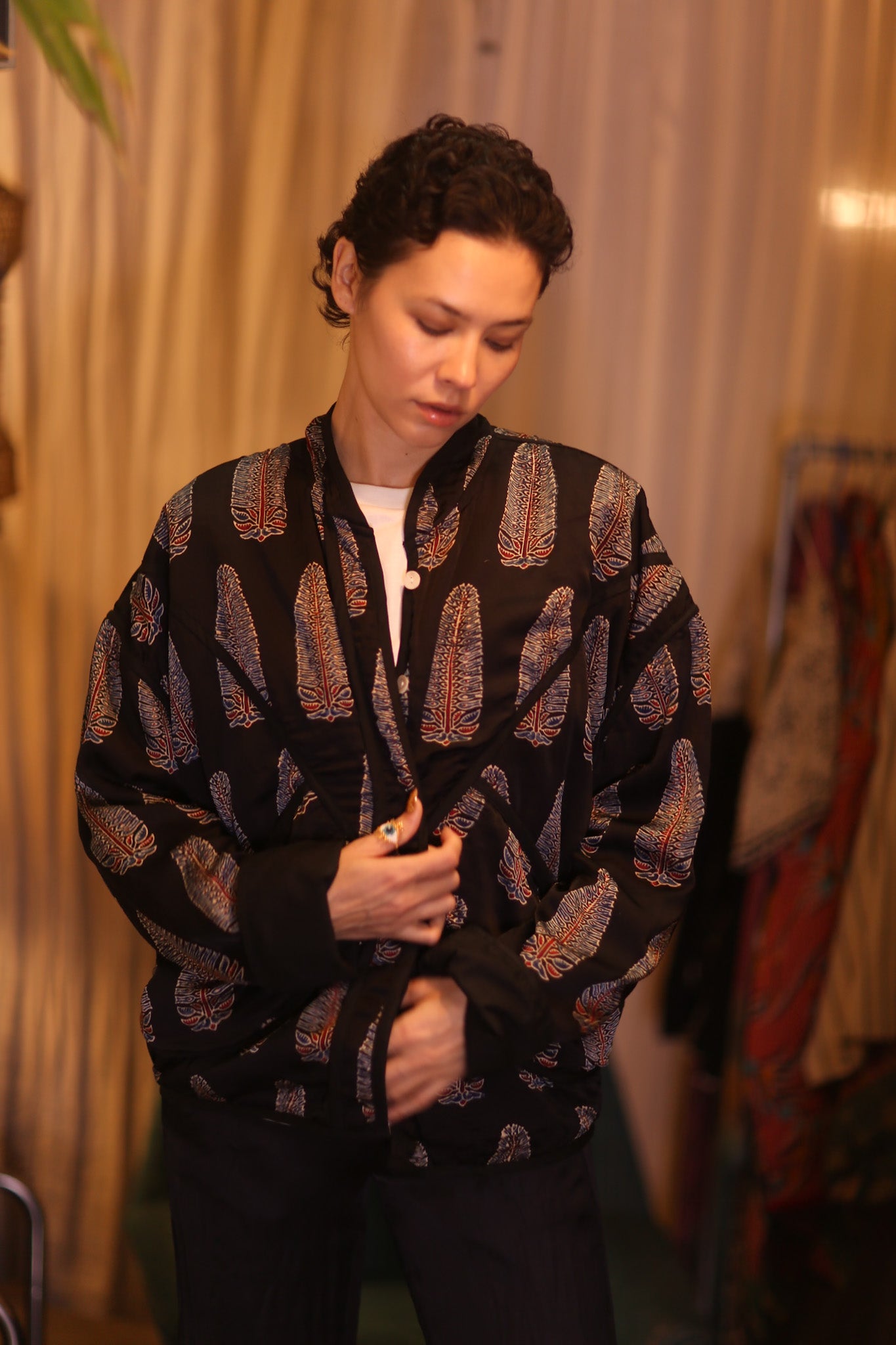 HANDBLOCKED SILK JACKET YU