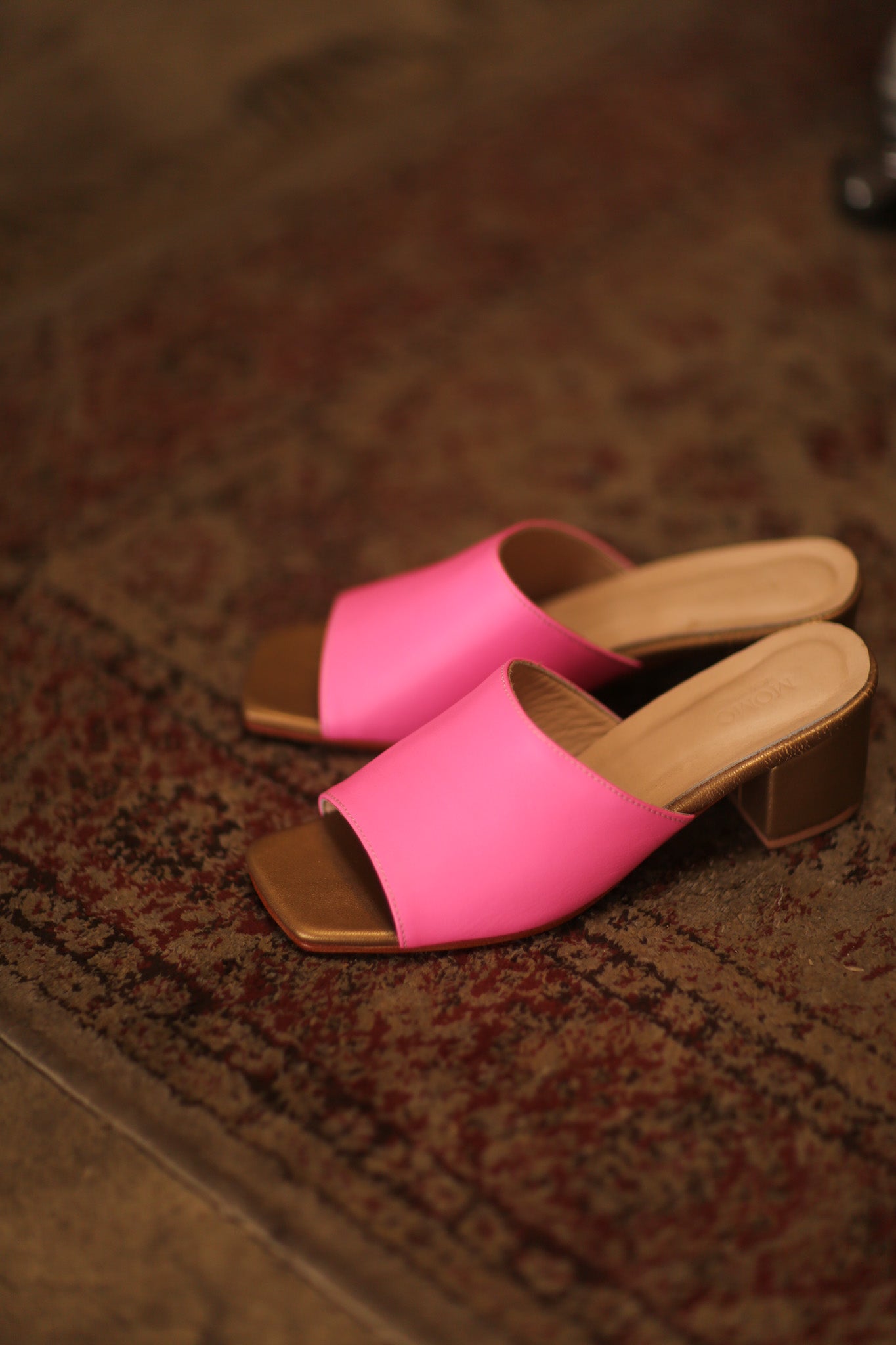 HEELED MULES LORIN PINK GOLD