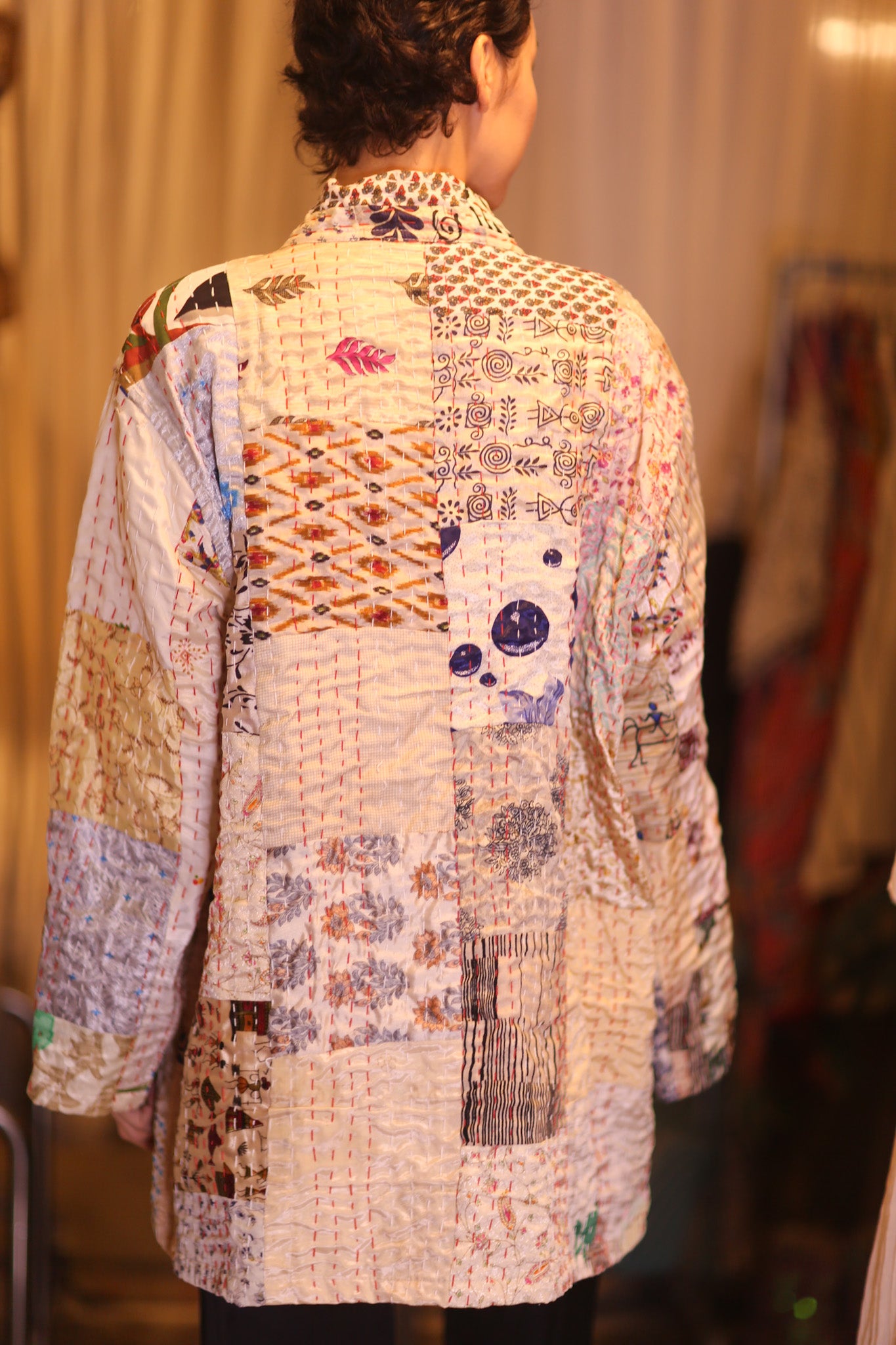 PATCHWORK PATTERN SILK SHORT KIMONO DANAN