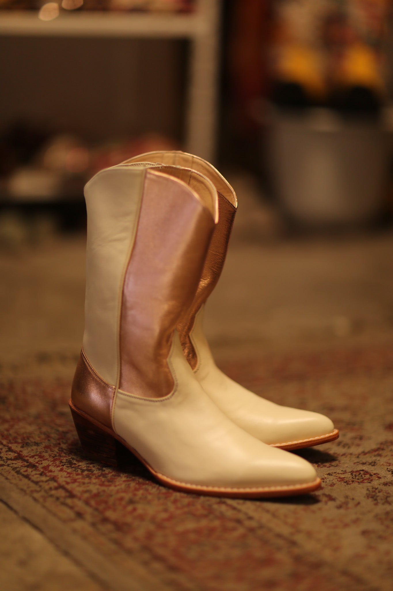 CREAM ROSE GOLD BOOTS DEVIN