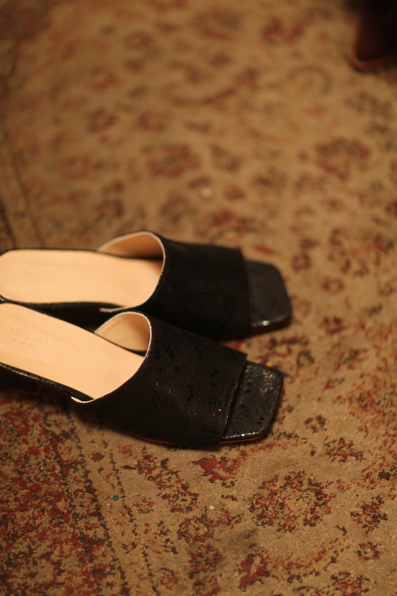 BLACK SNAKE PRINT HEELED MULES FILU