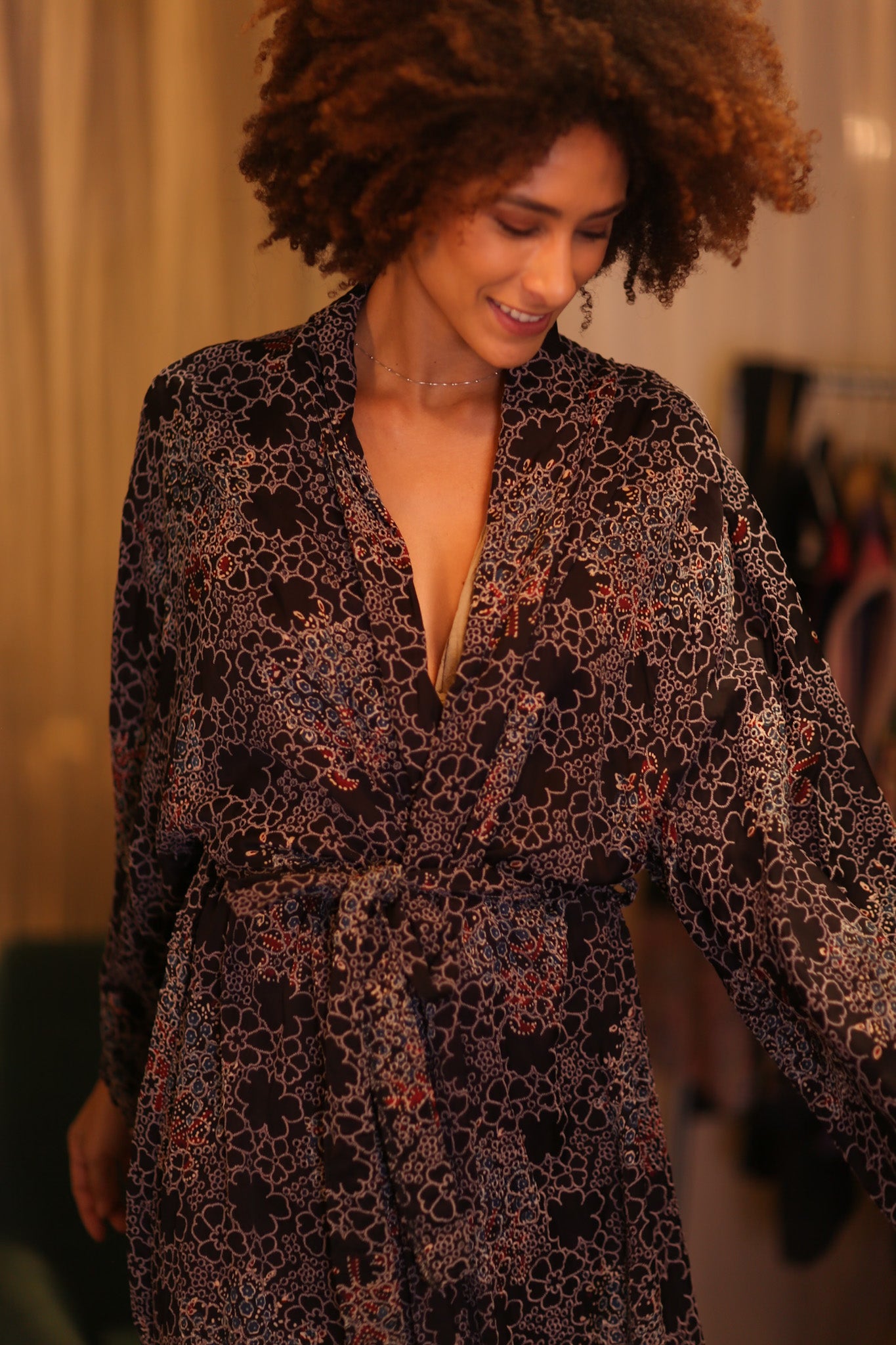 COTTON LACE LONG KIMONO WITH BELT AMAY