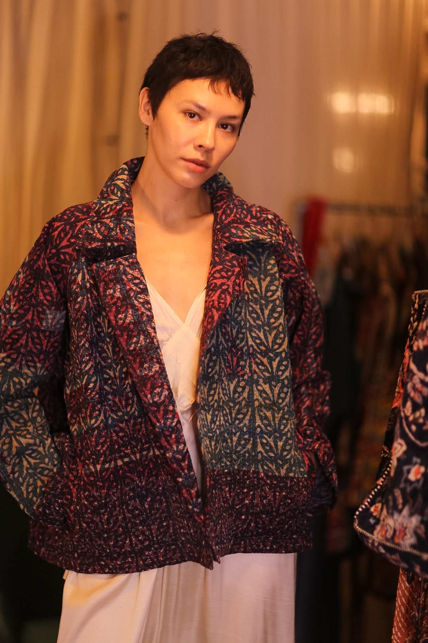 HAND BLOCKED KANTHA JACKET PINLALNI