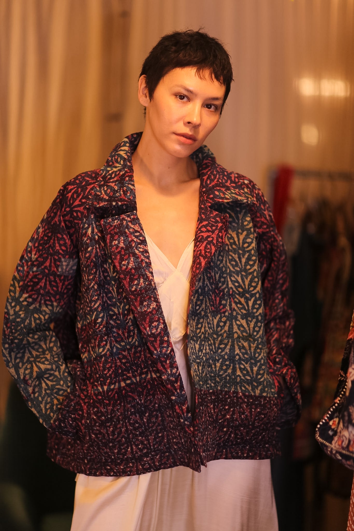 HAND BLOCKED KANTHA JACKET PINLALNI