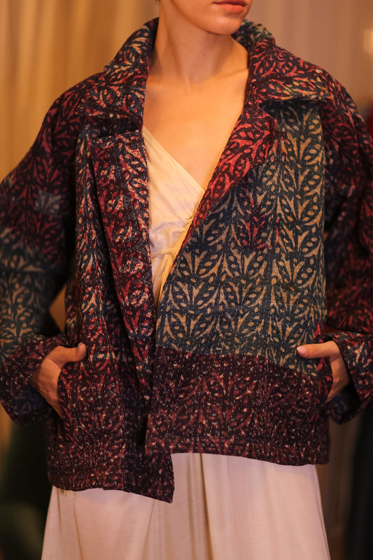 HAND BLOCKED KANTHA JACKET PINLALNI