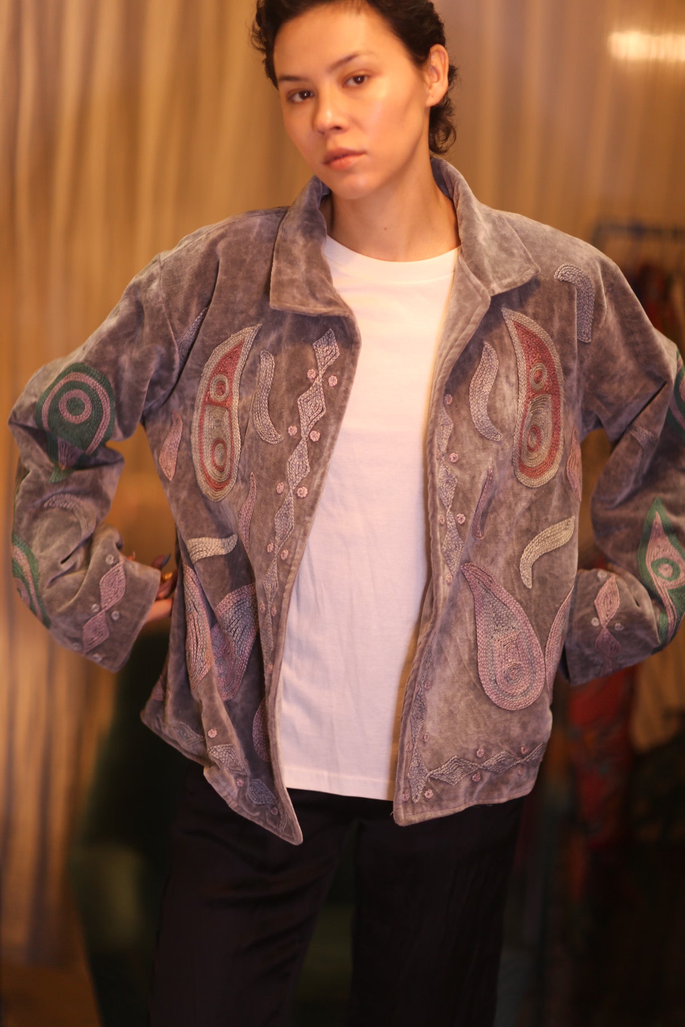 EMBROIDERED VELVET COAT DHU