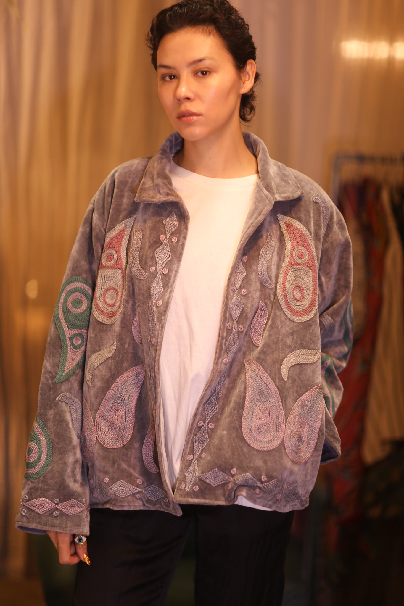 EMBROIDERED VELVET COAT DHU
