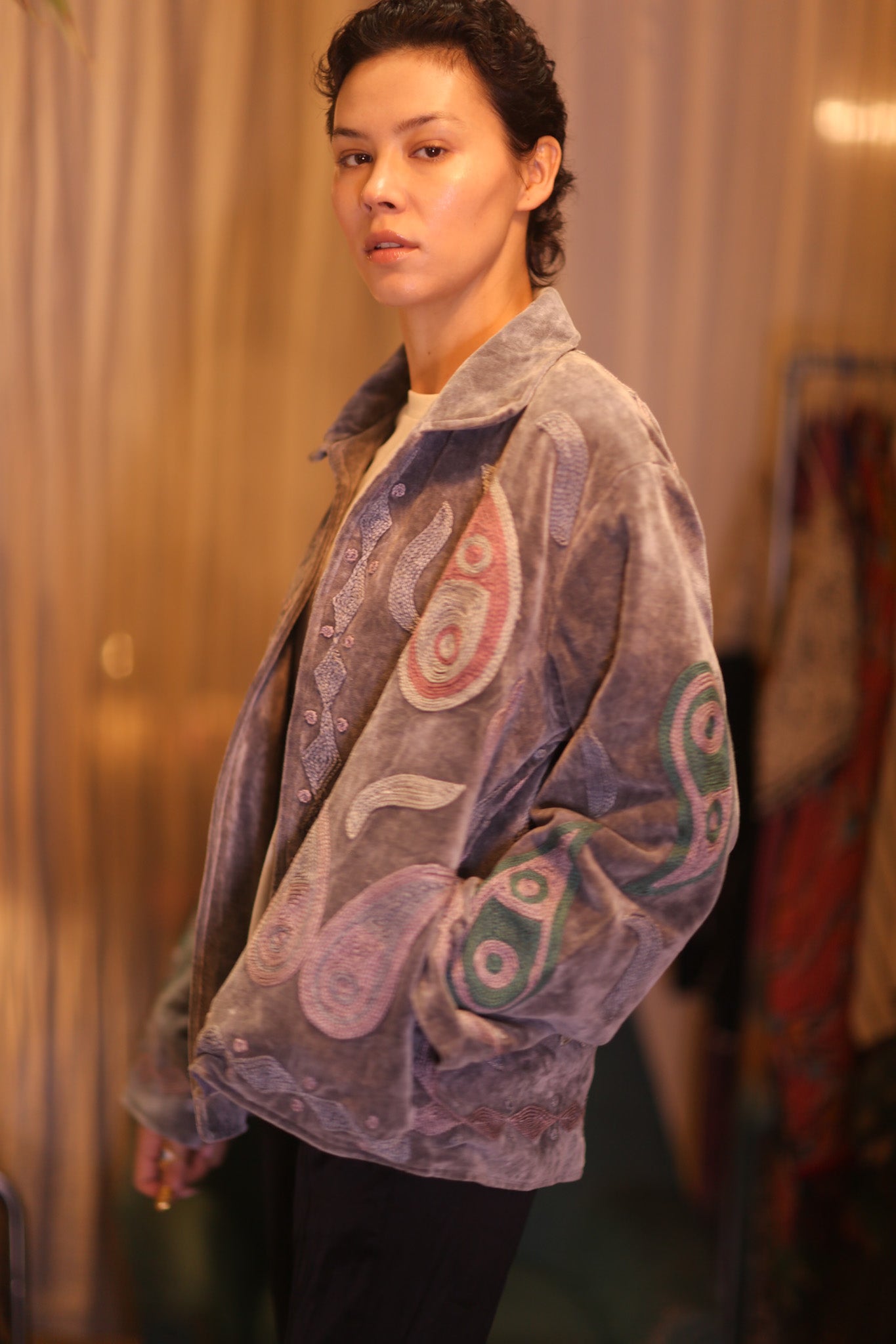 EMBROIDERED VELVET COAT DHU