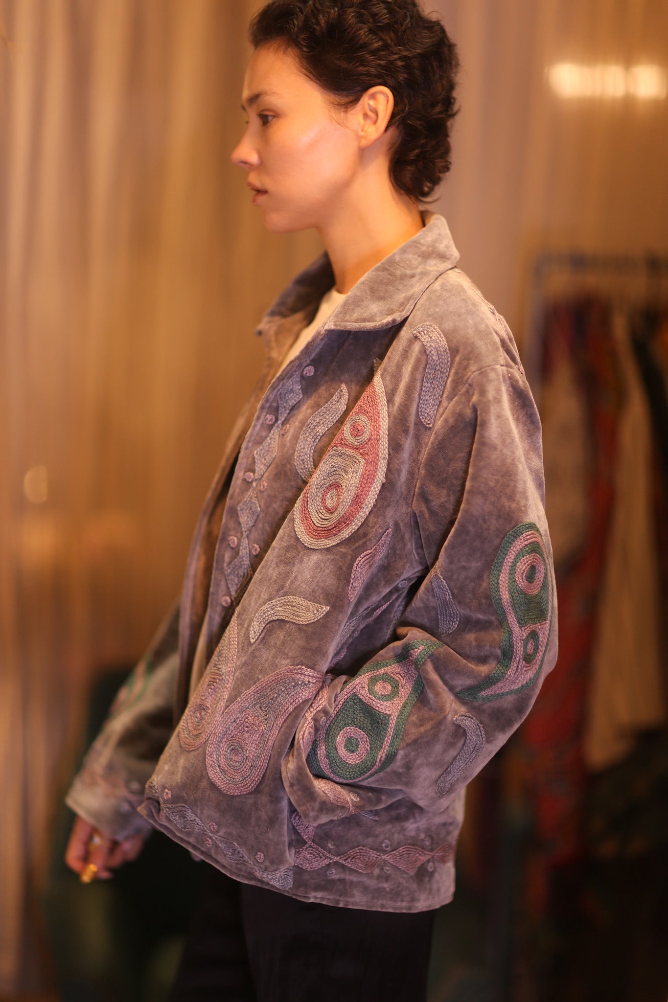 EMBROIDERED VELVET COAT DHU