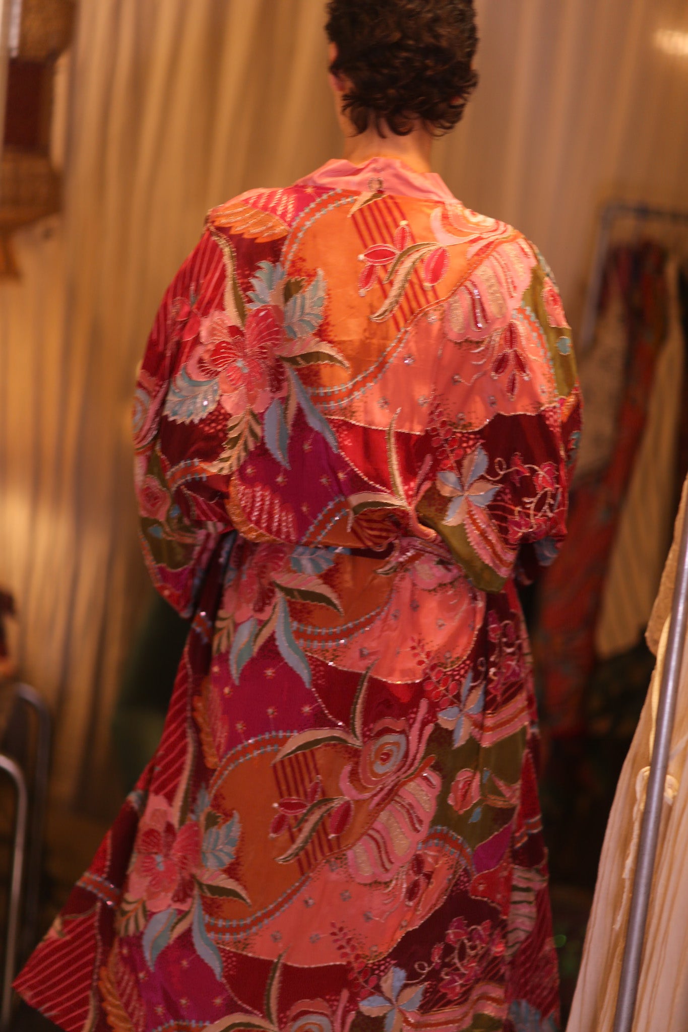 EMBROIDERED SILK WINGS KIMONO WITH BELT BAGAN