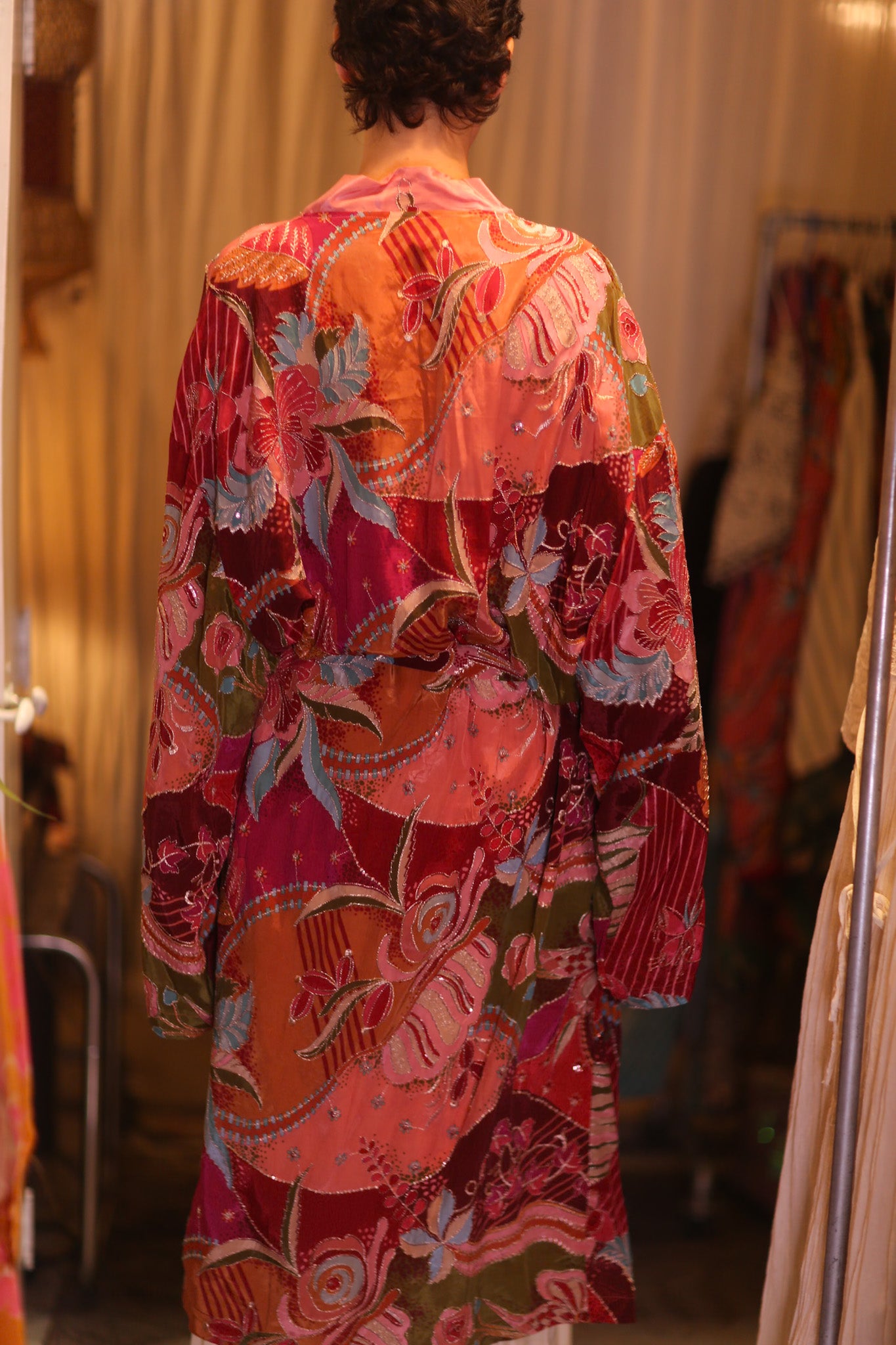 EMBROIDERED SILK WINGS KIMONO WITH BELT BAGAN