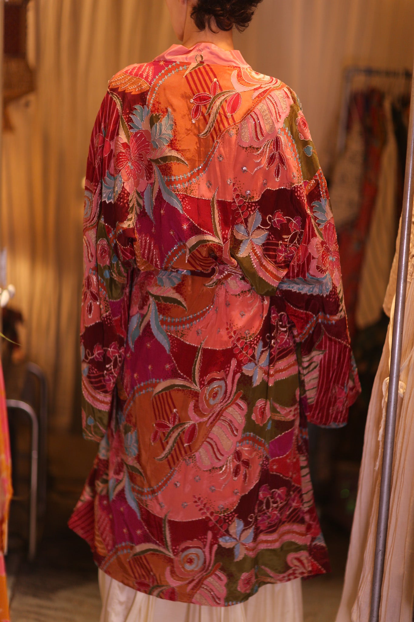 EMBROIDERED SILK WINGS KIMONO WITH BELT BAGAN
